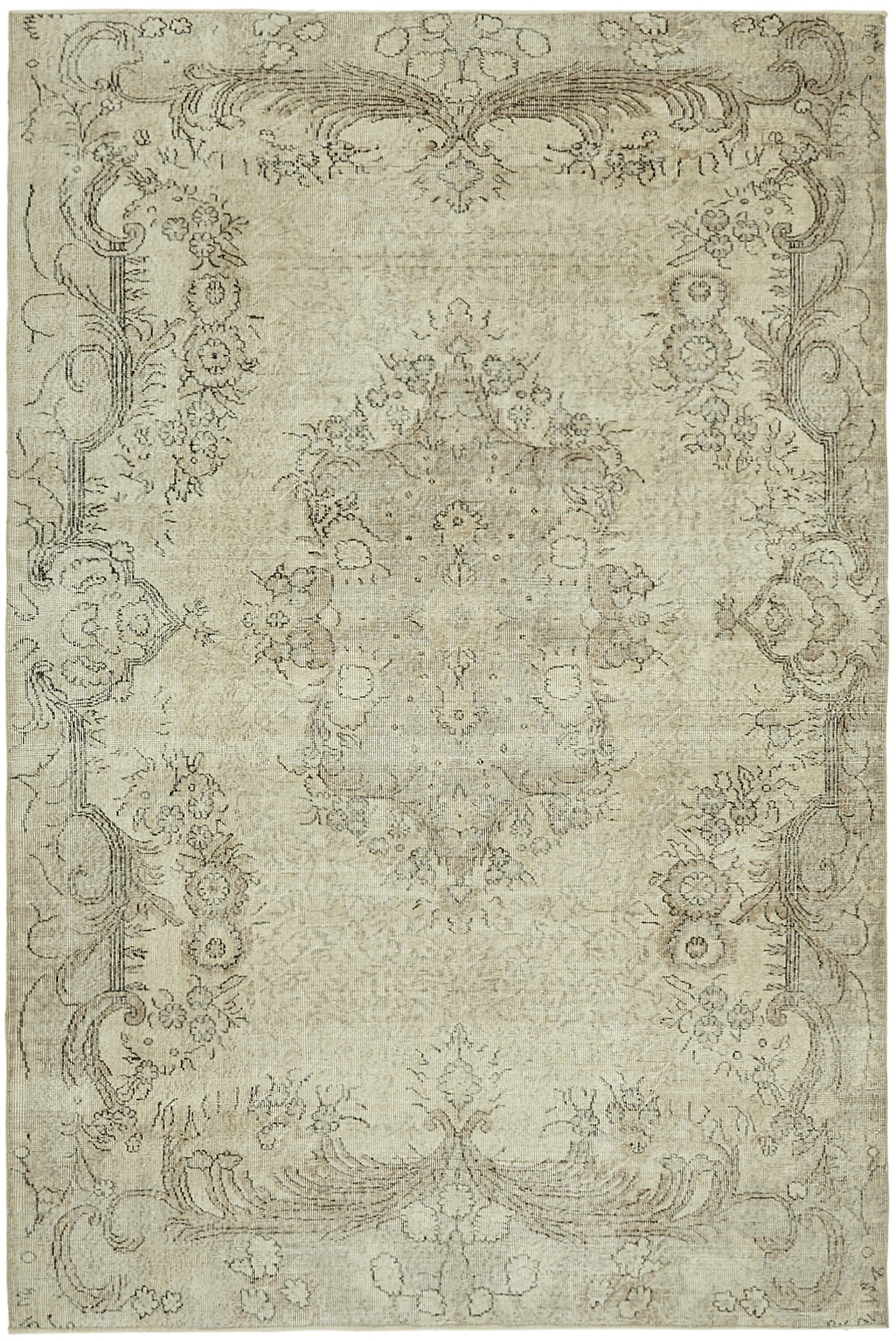 7x10 Beige Turkish Vintage Area Rug - 46084
