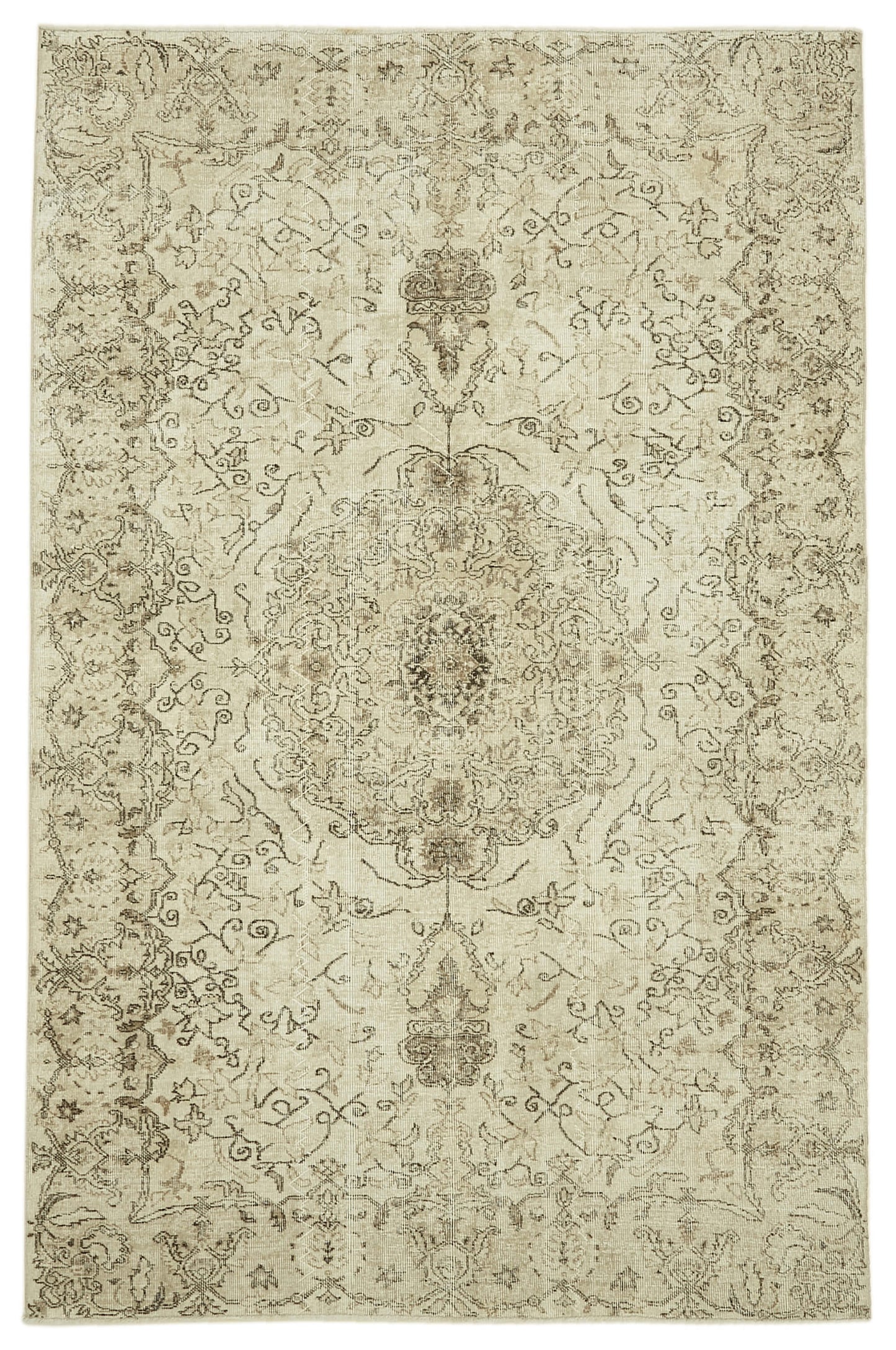 6x10 Beige Turkish Vintage Area Rug - 46088