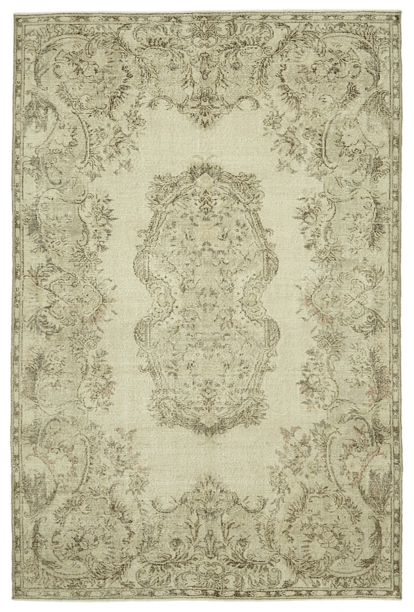 7x10 Beige Turkish Vintage Area Rug - 46089