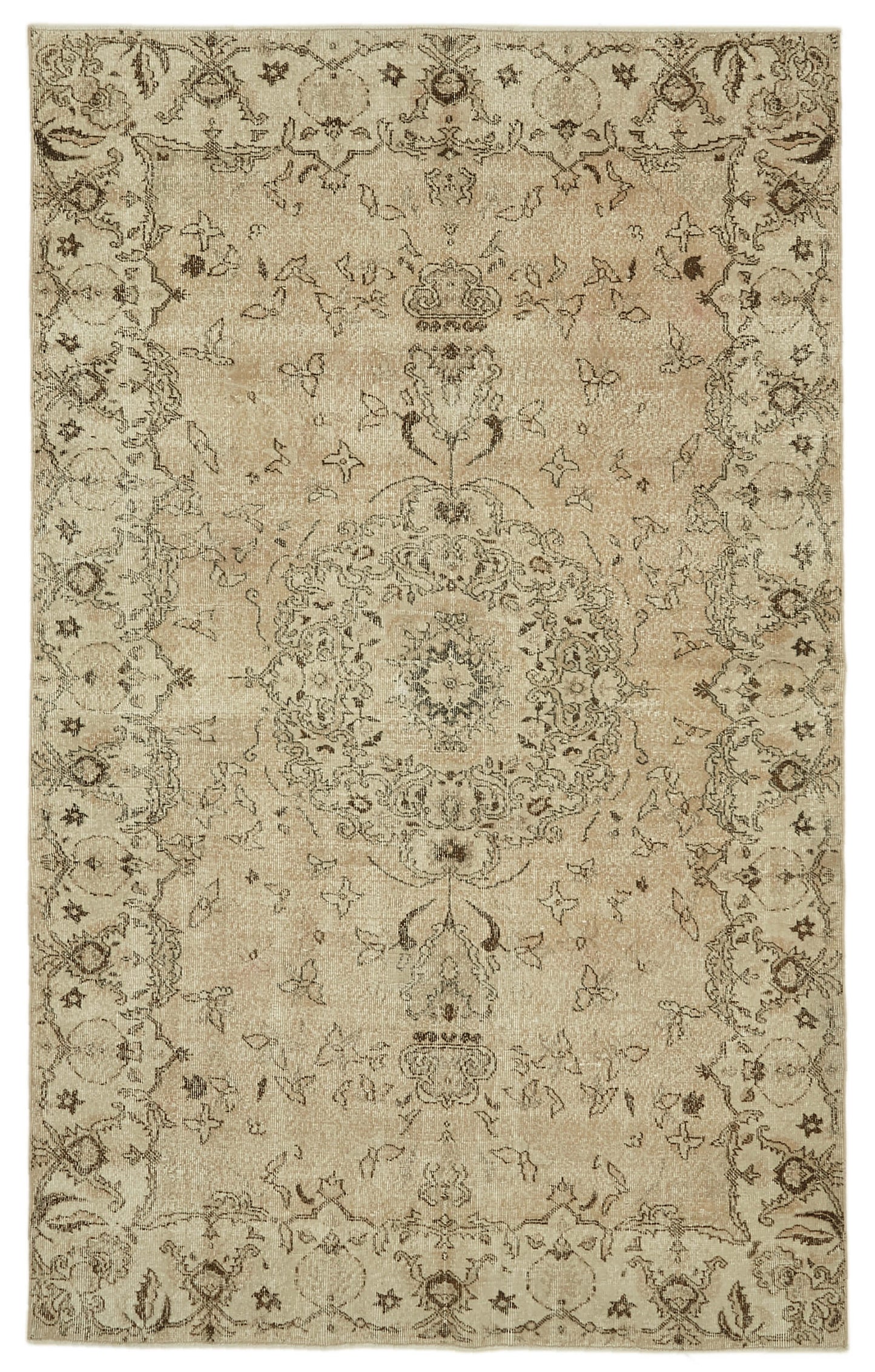 6x10 Beige Turkish Vintage Area Rug - 46091