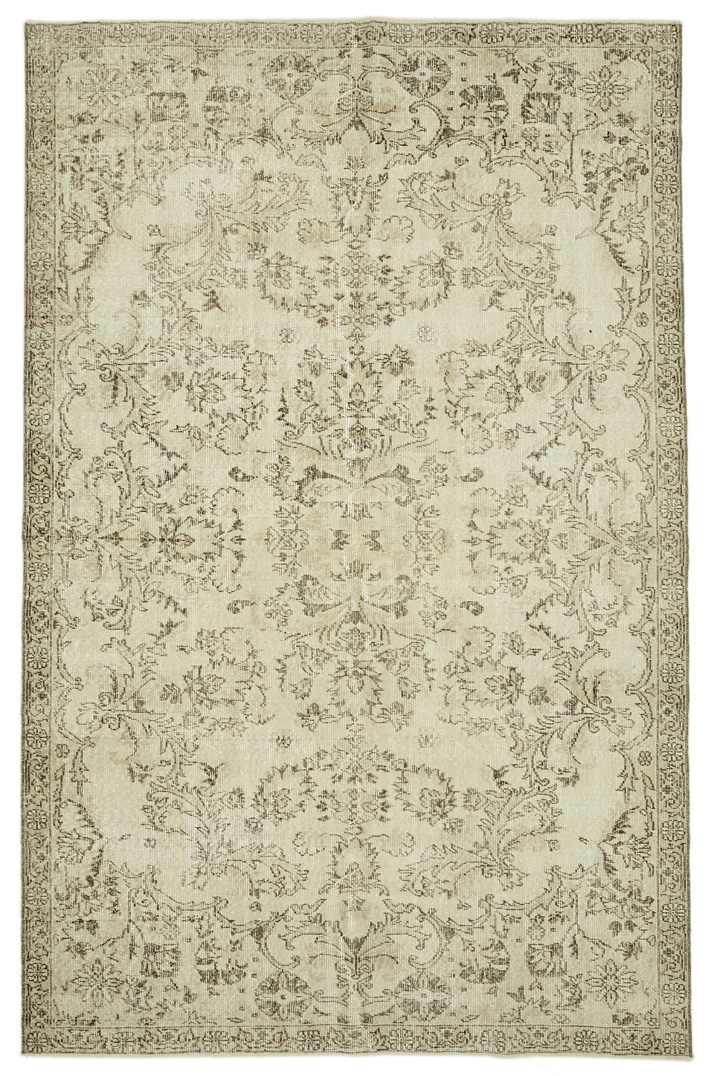 6x10 Beige Turkish Vintage Area Rug - 46094