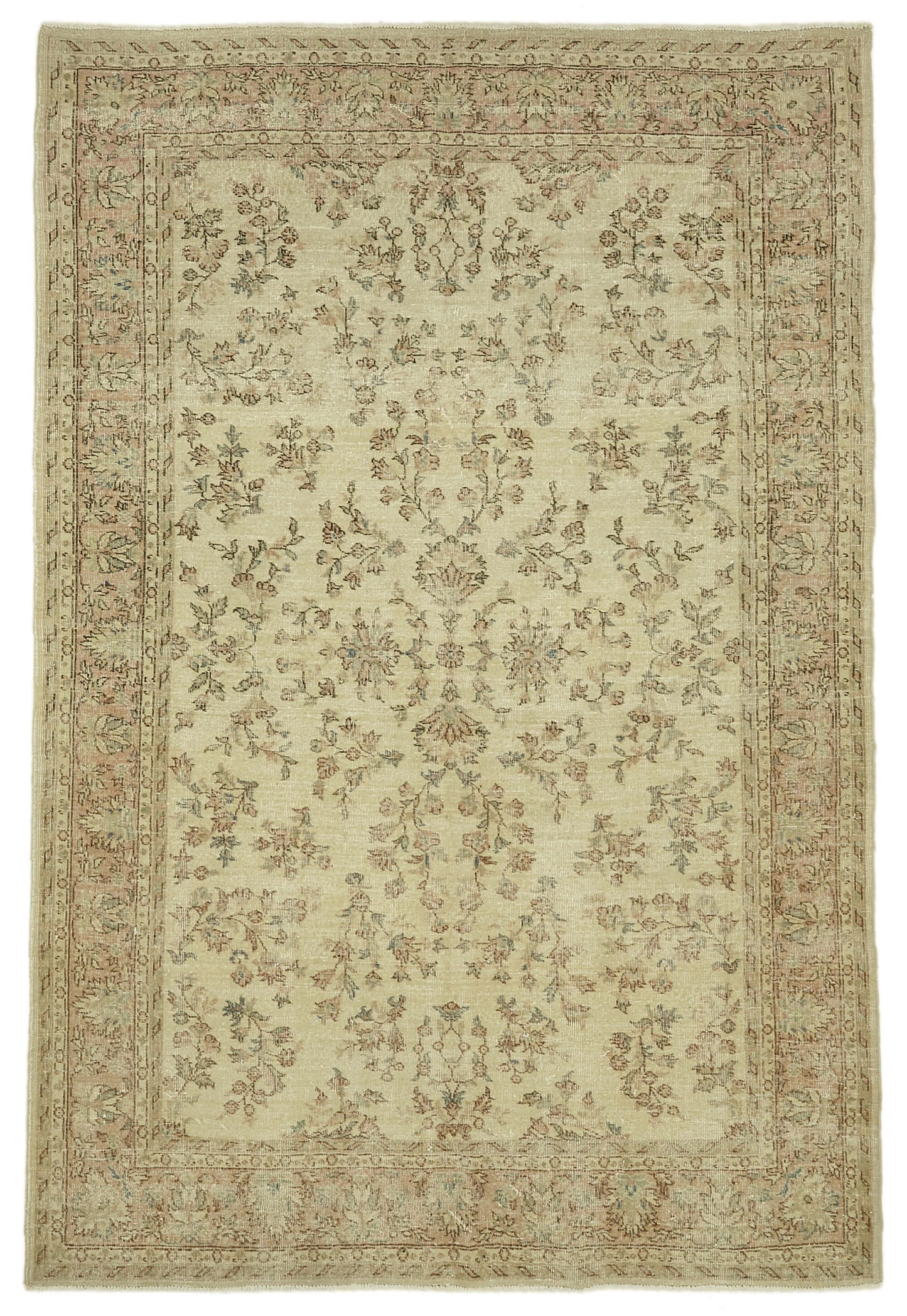 7x10 Beige Turkish Vintage Area Rug - 46098