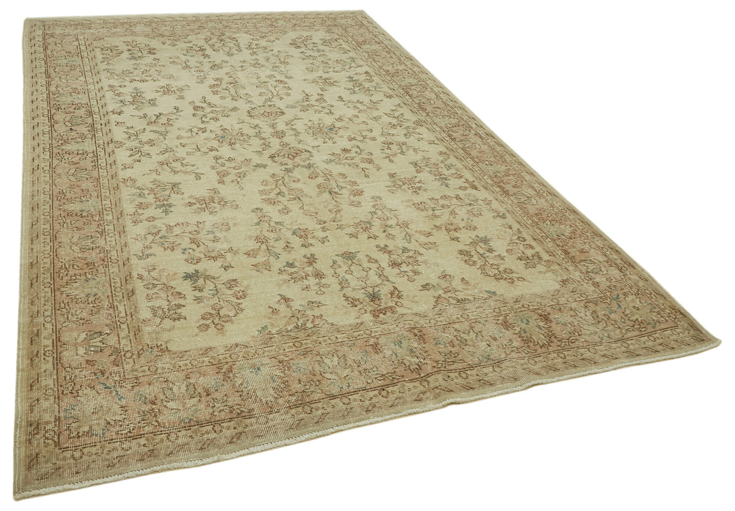 7x10 Beige Turkish Vintage Area Rug - 46098
