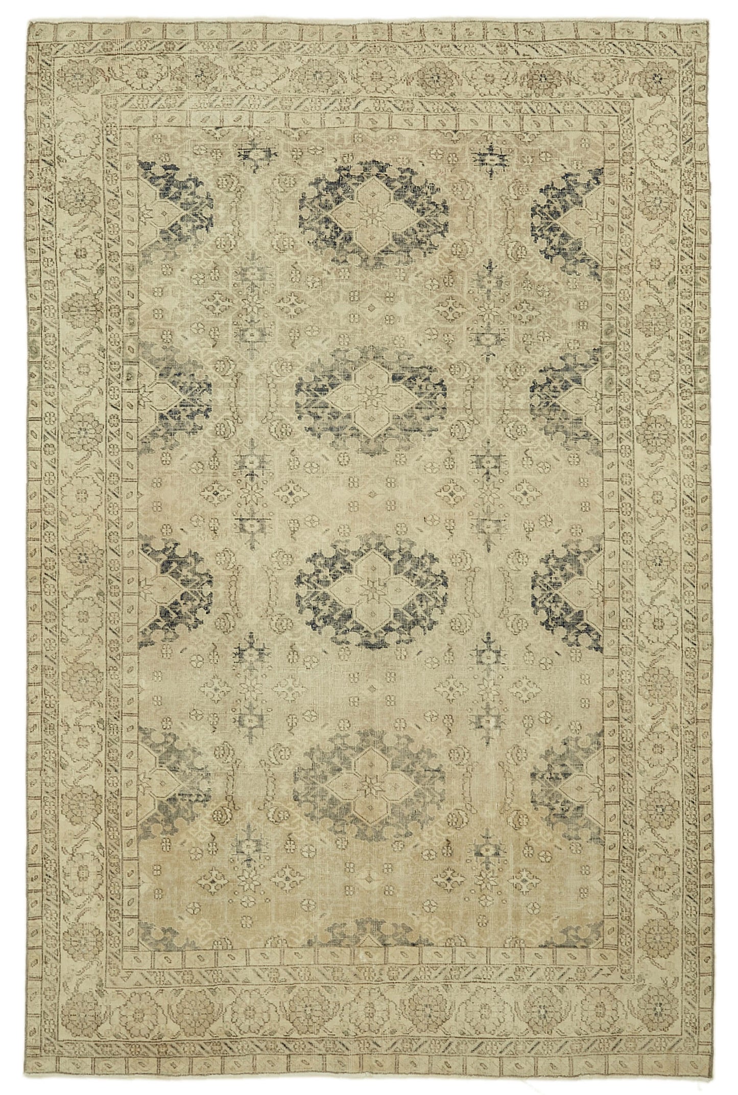 6x9 Beige Turkish Vintage Area Rug - 46104
