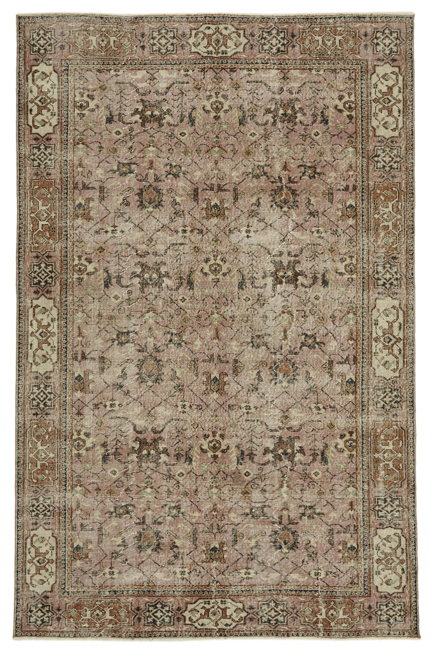 7x10 Beige Turkish Vintage Area Rug - 46109