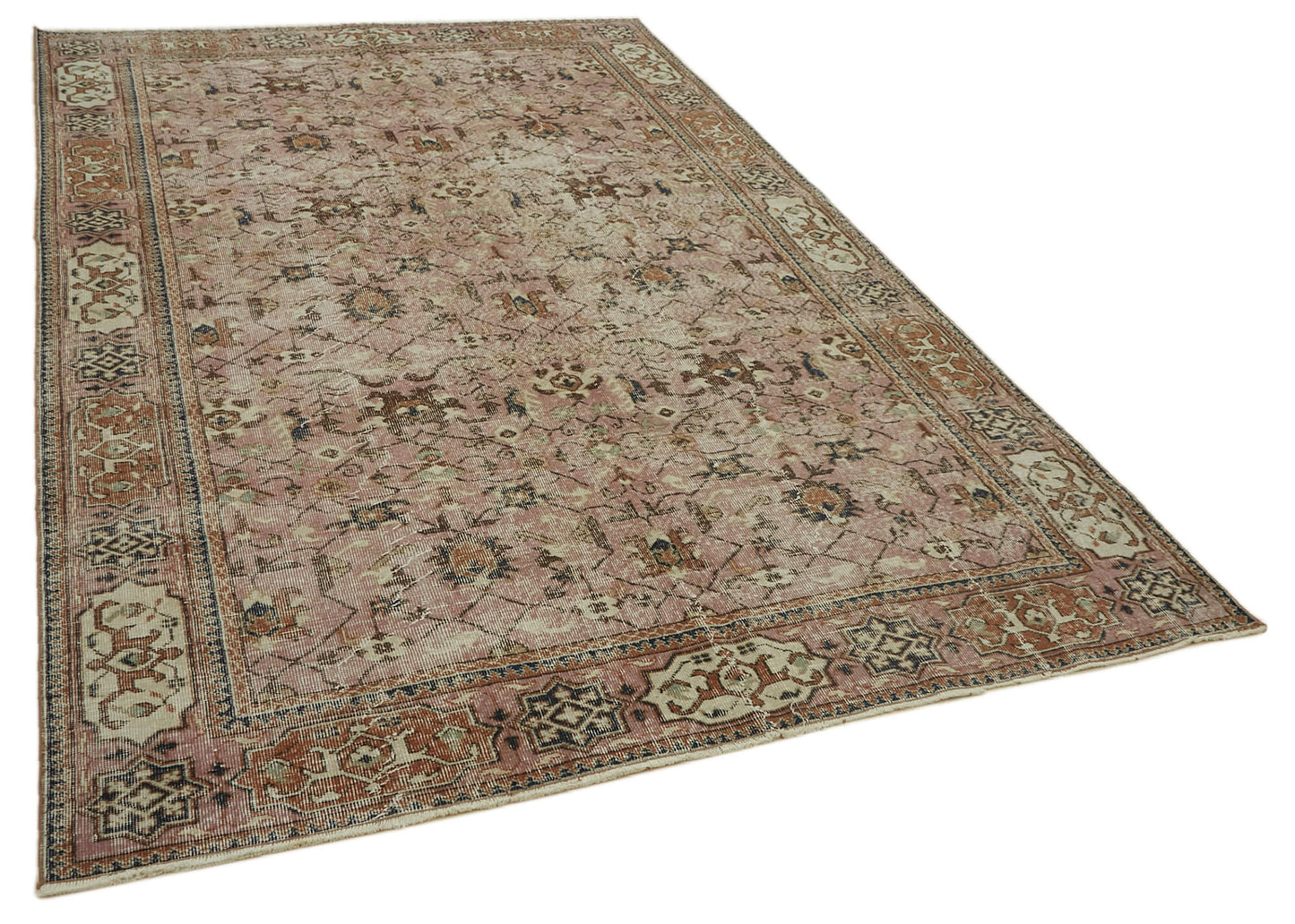 7x10 Beige Turkish Vintage Area Rug - 46109