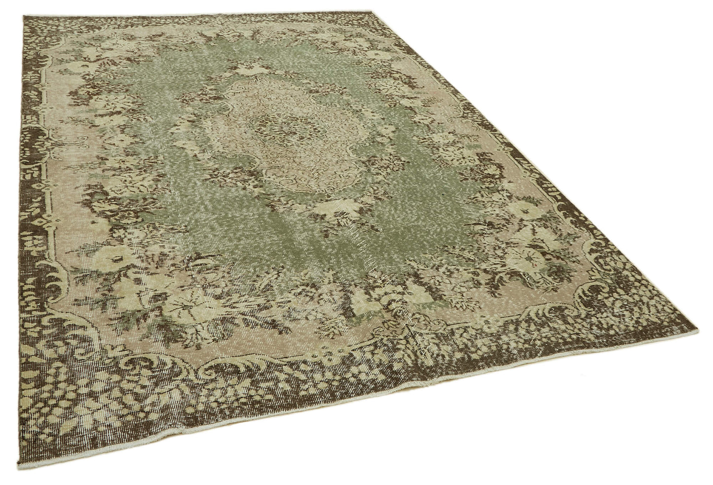 7x9 Beige Turkish Vintage Area Rug - 46113