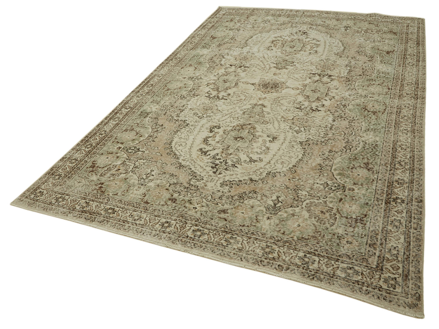 7x10 Beige Turkish Vintage Area Rug - 46119