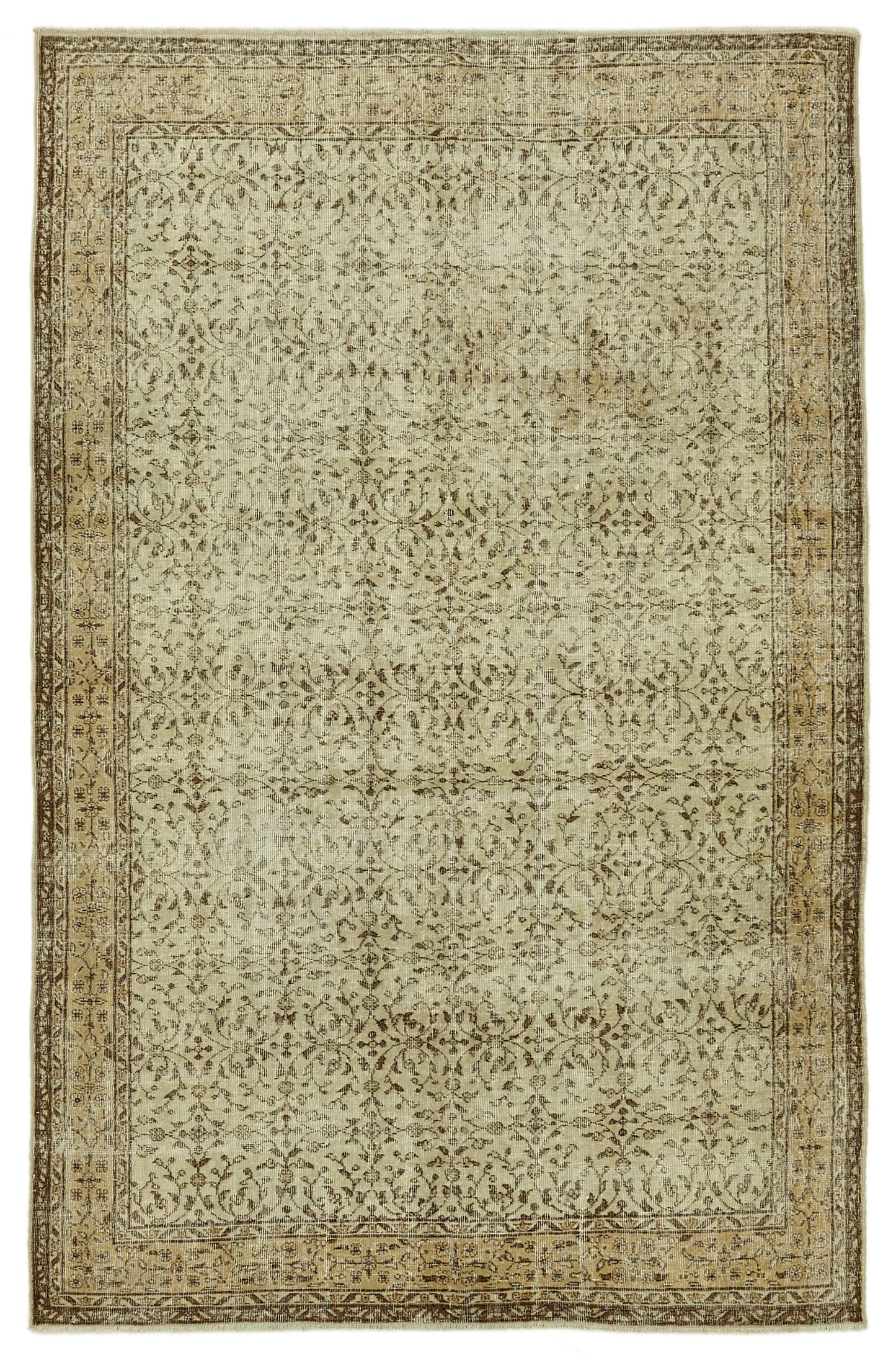 7x10 Beige Turkish Vintage Area Rug - 46122