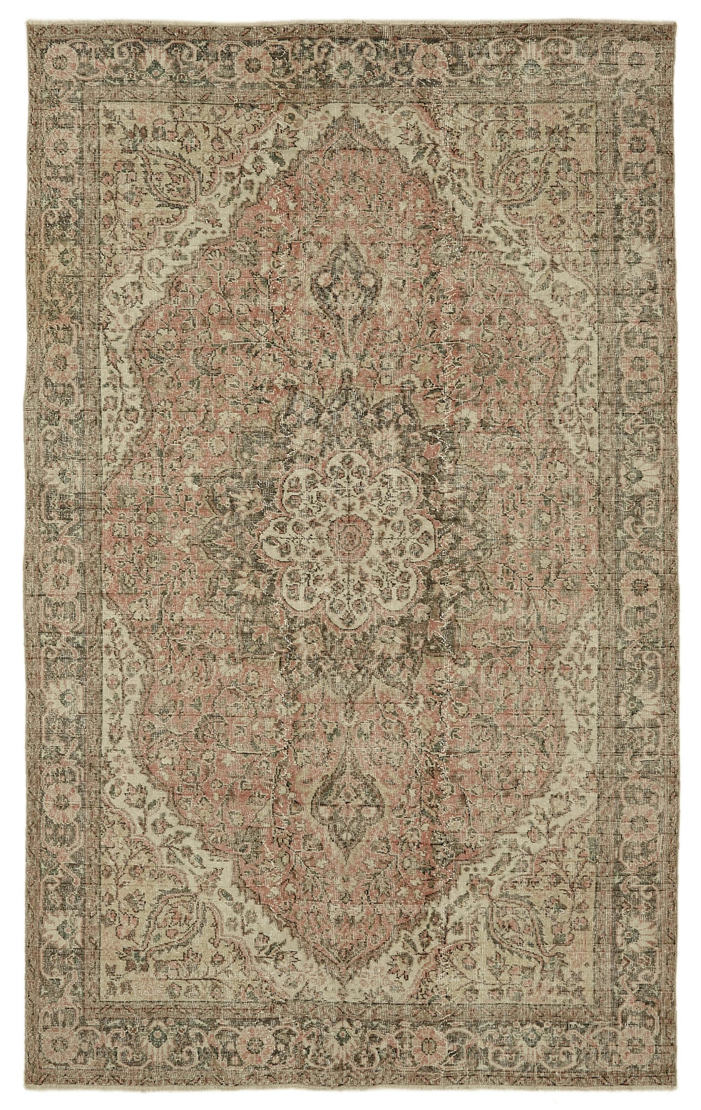 7x10 Beige Turkish Vintage Area Rug - 46124