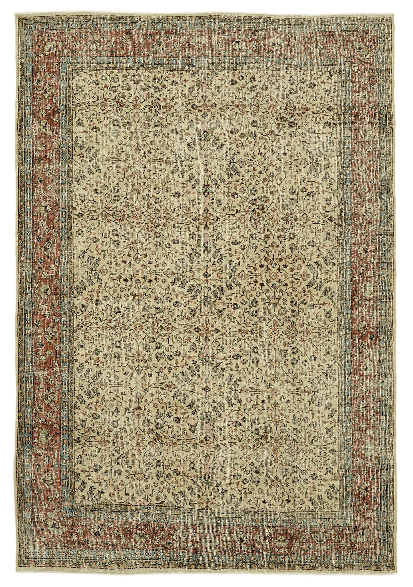 7x10 Beige Turkish Vintage Area Rug - 46125