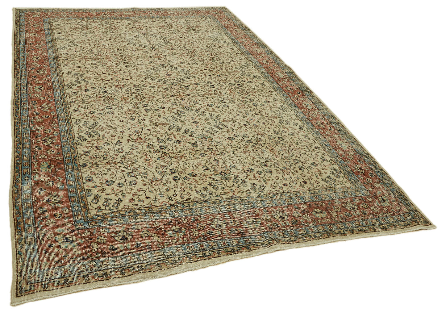 7x10 Beige Turkish Vintage Area Rug - 46125
