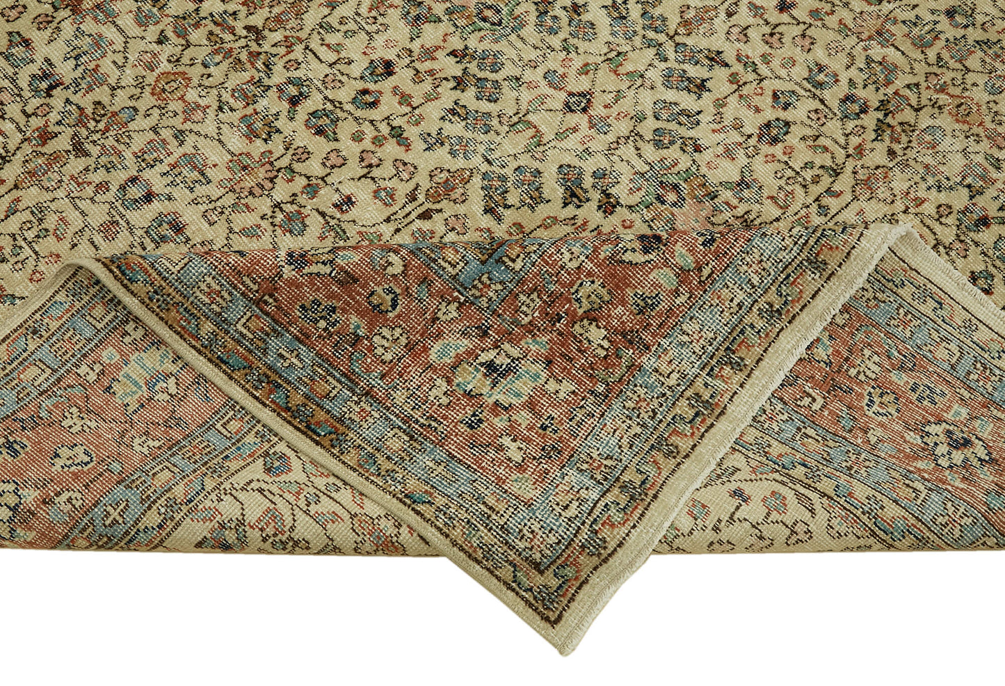 7x10 Beige Turkish Vintage Area Rug - 46125