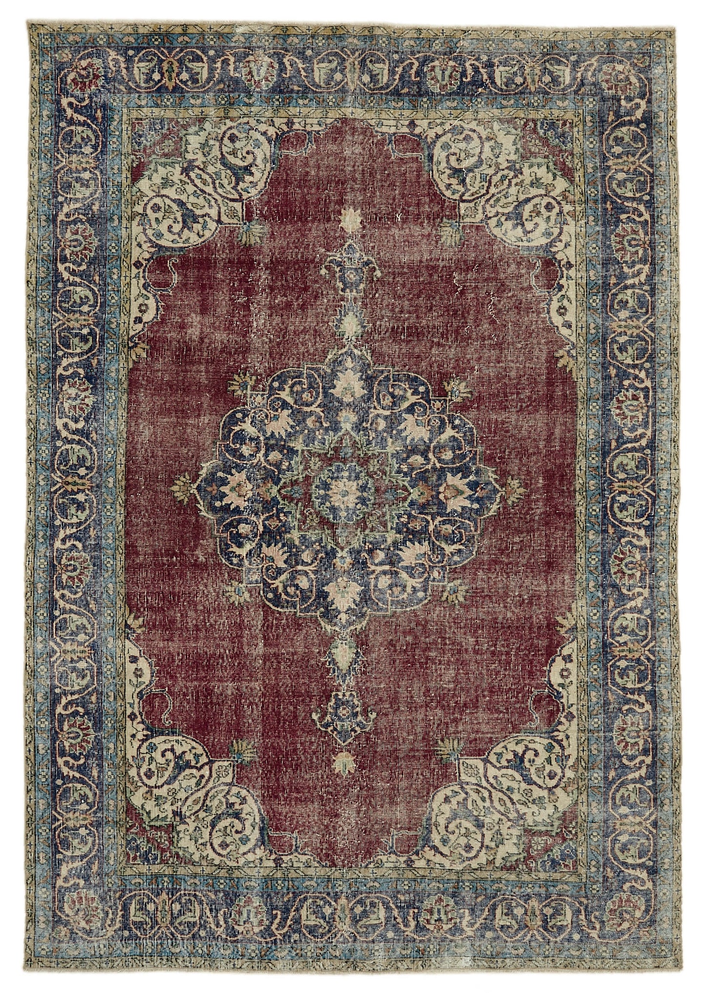 7x10 Beige Turkish Vintage Area Rug - 46126