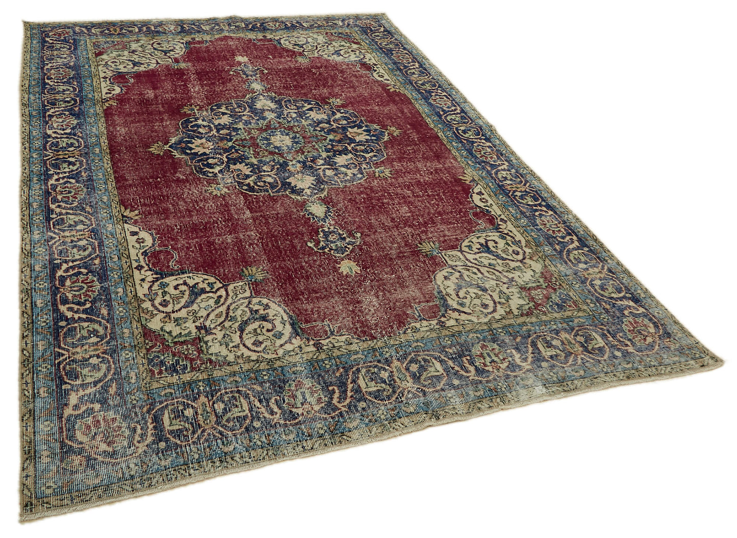 7x10 Beige Turkish Vintage Area Rug - 46126