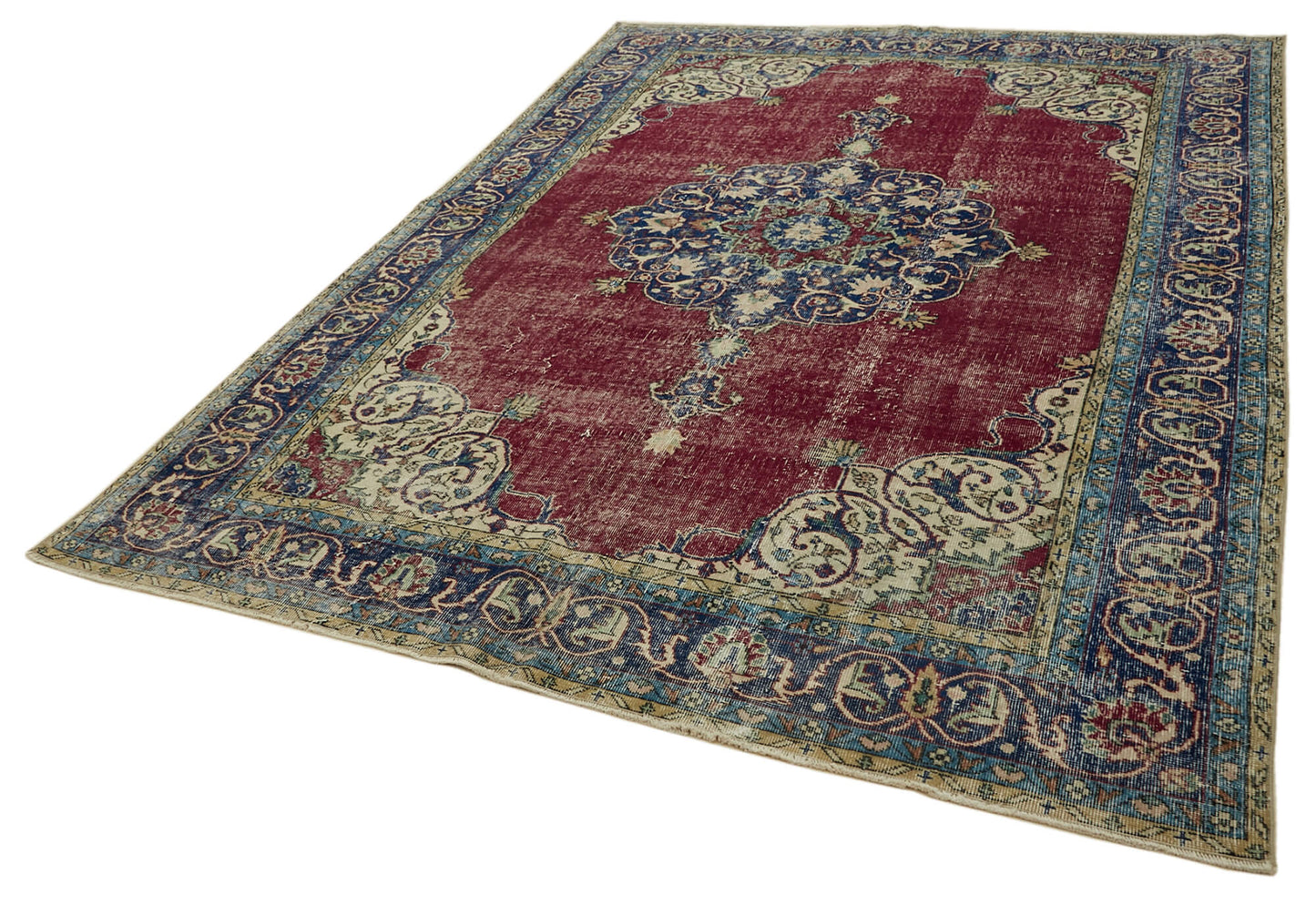 7x10 Beige Turkish Vintage Area Rug - 46126