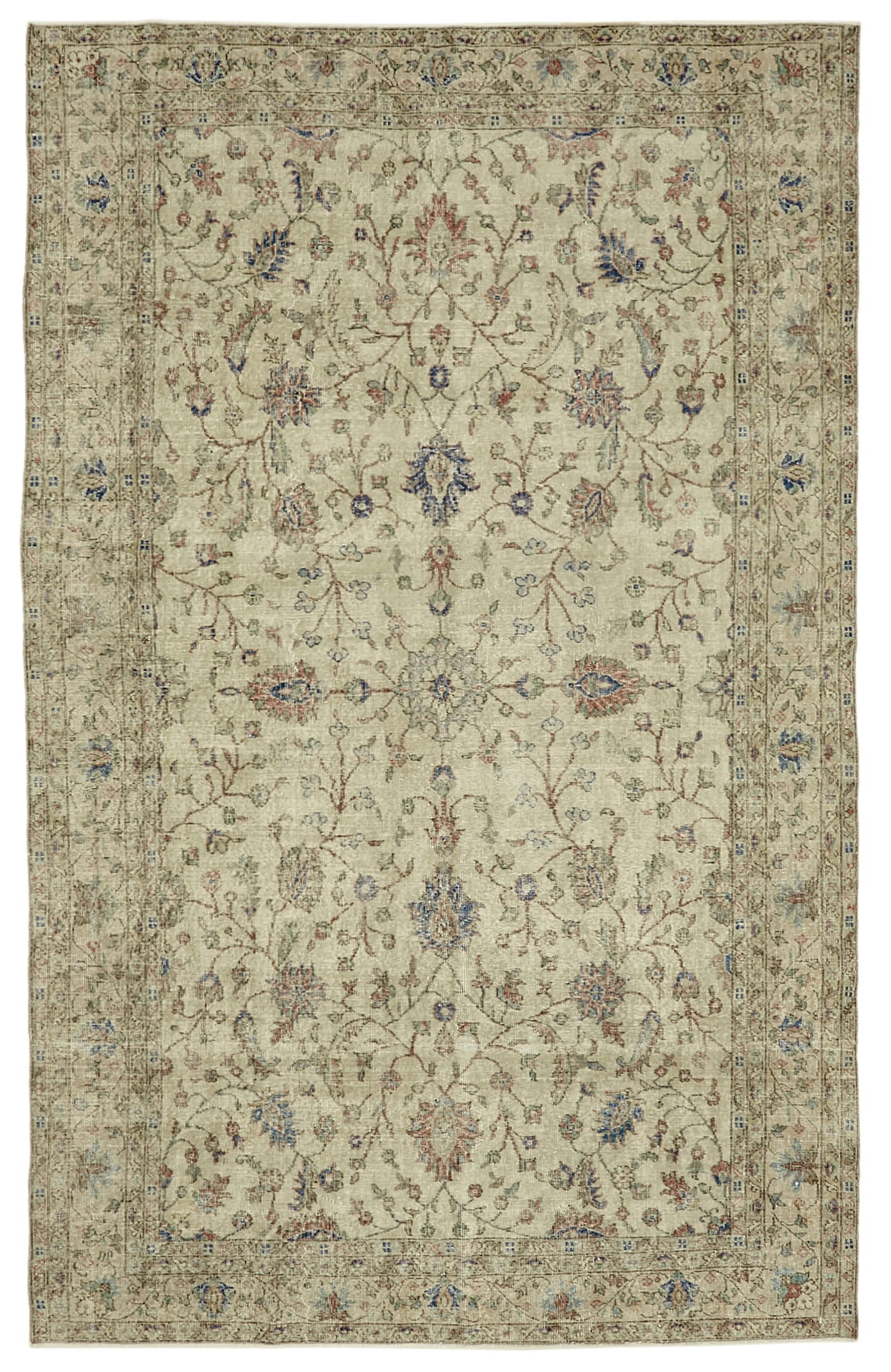 7x11 Beige Turkish Vintage Area Rug - 46317