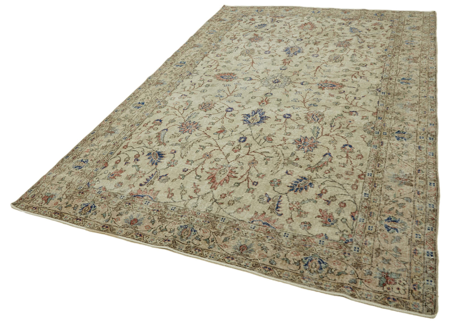 7x11 Beige Turkish Vintage Area Rug - 46317