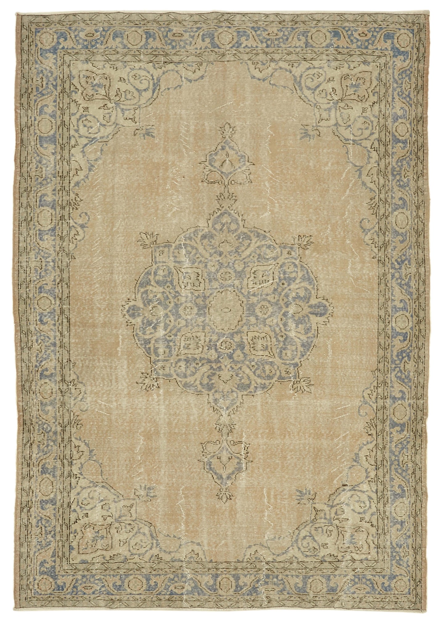 7x10 Beige Turkish Vintage Area Rug - 46326