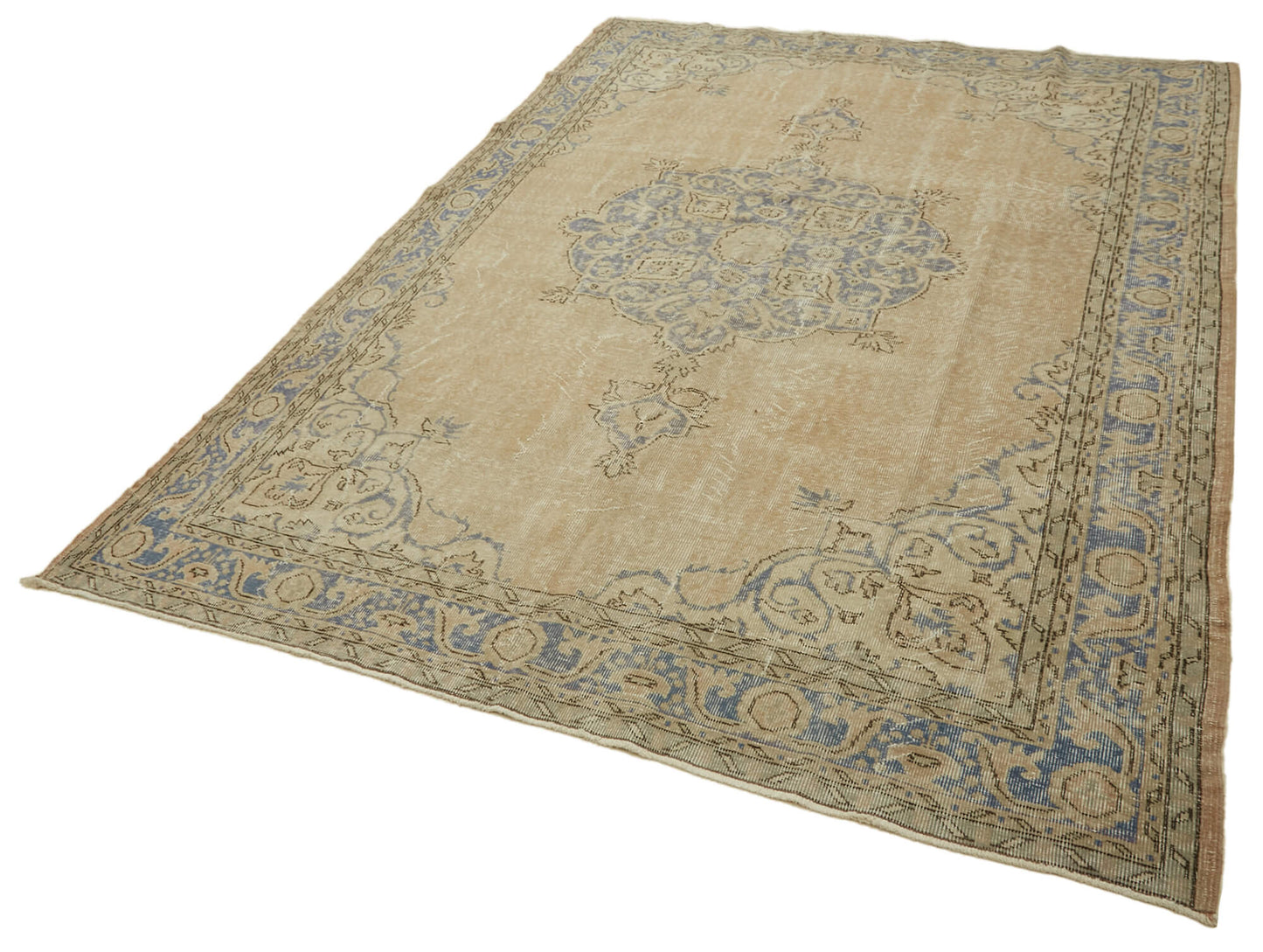 7x10 Beige Turkish Vintage Area Rug - 46326