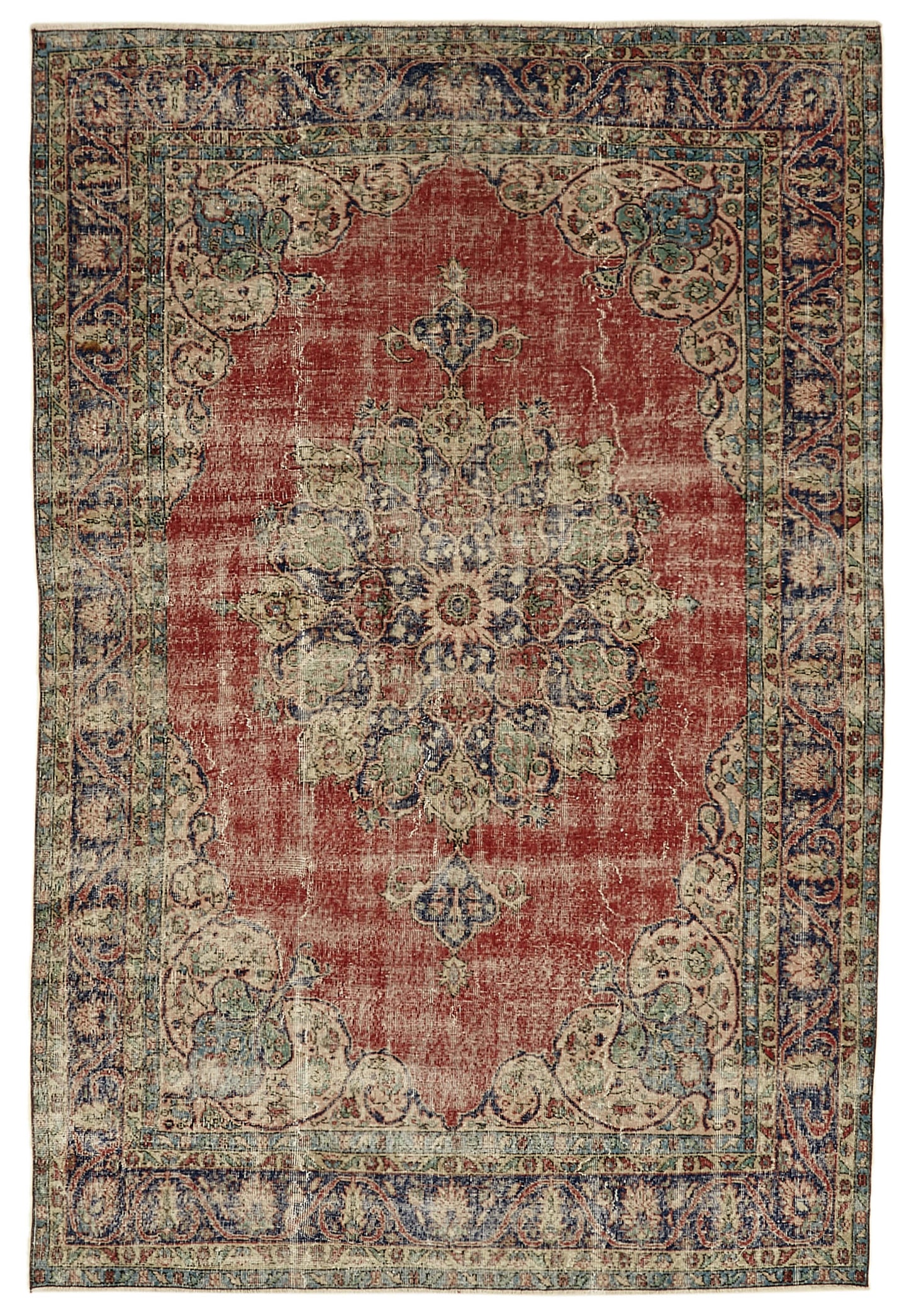 7x10 Beige Turkish Vintage Area Rug - 46330