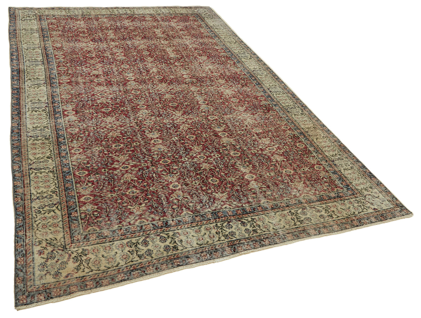 7x10 Beige Turkish Vintage Area Rug - 46332