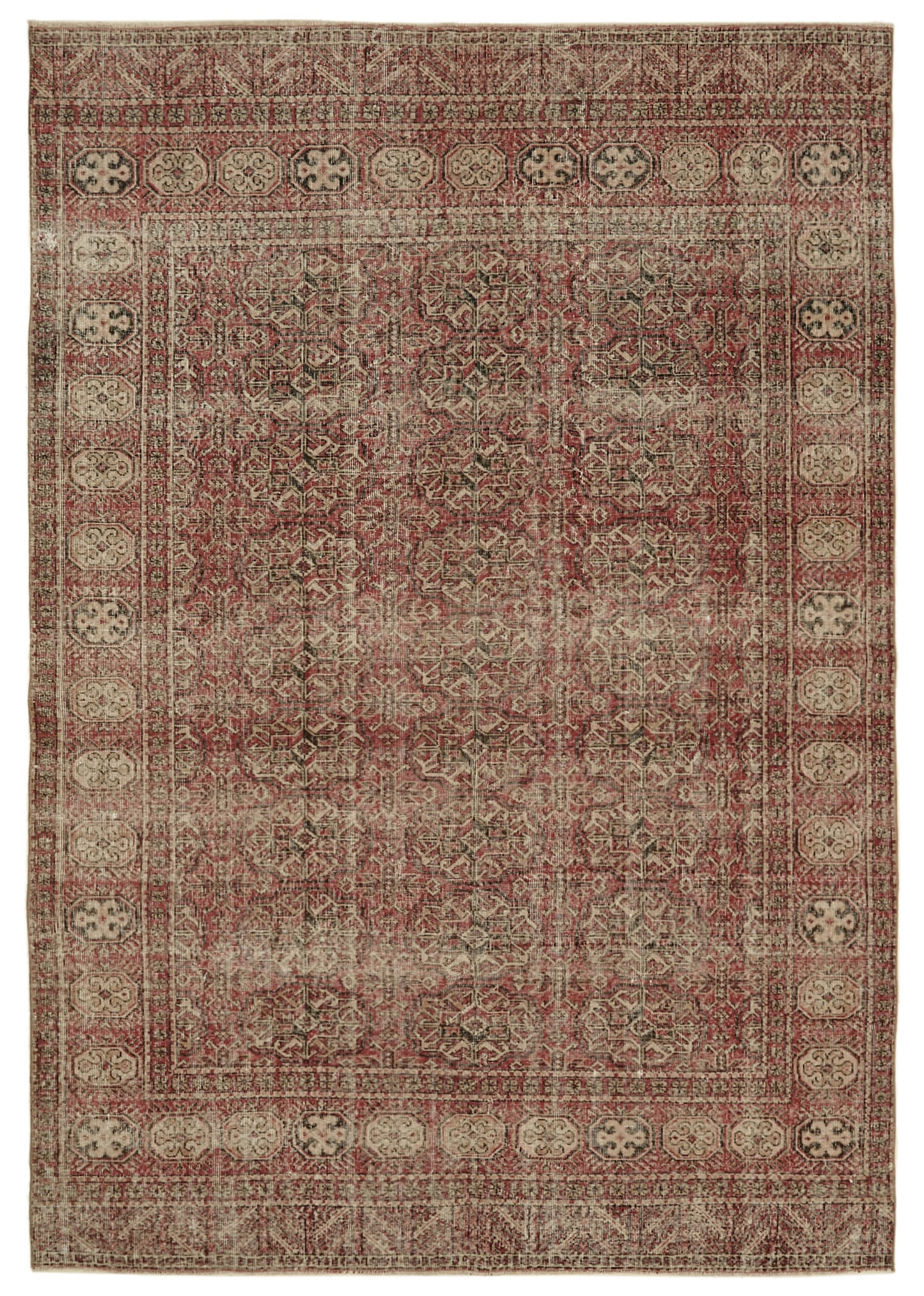7x10 Beige Turkish Vintage Area Rug - 46334