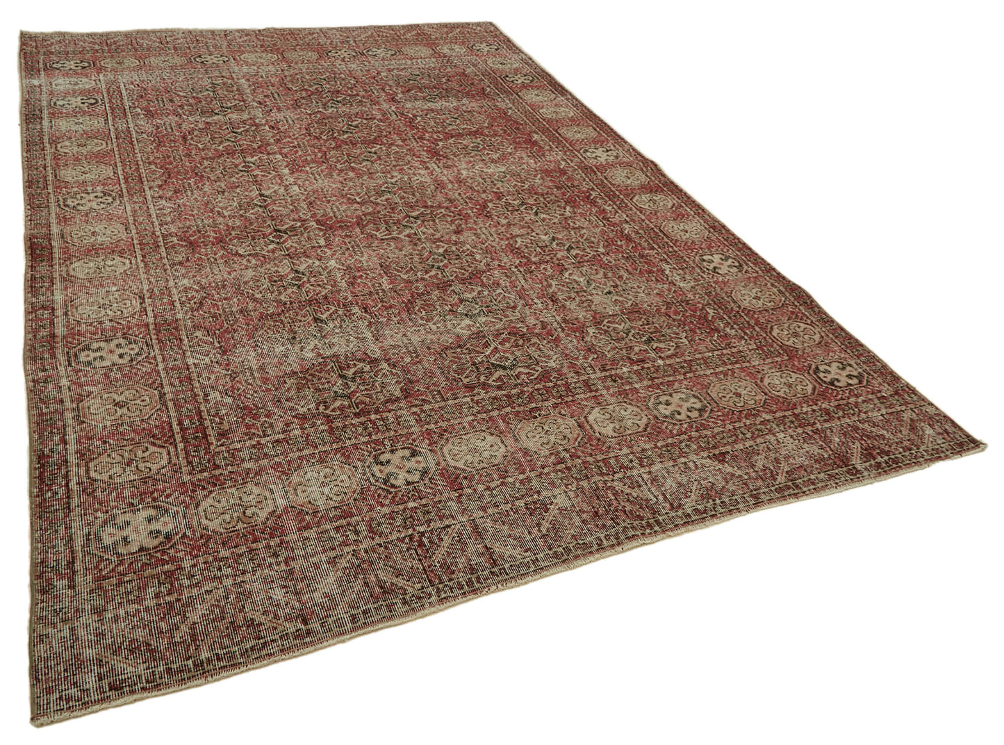 7x10 Beige Turkish Vintage Area Rug - 46334