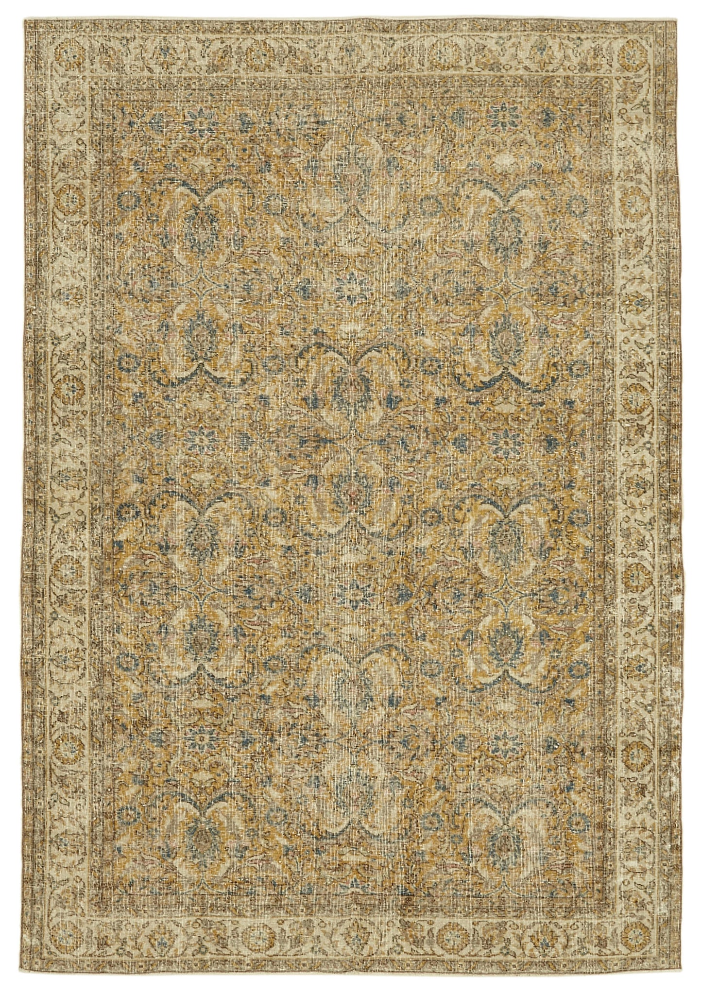 6x9 Beige Turkish Vintage Area Rug - 46345