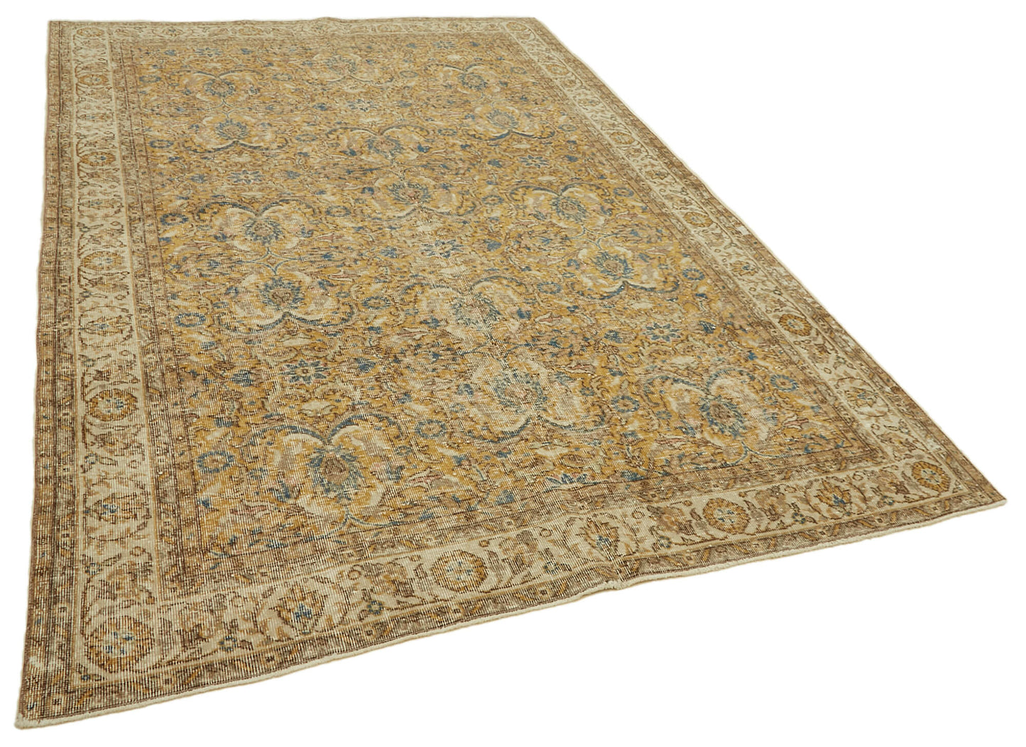 6x9 Beige Turkish Vintage Area Rug - 46345