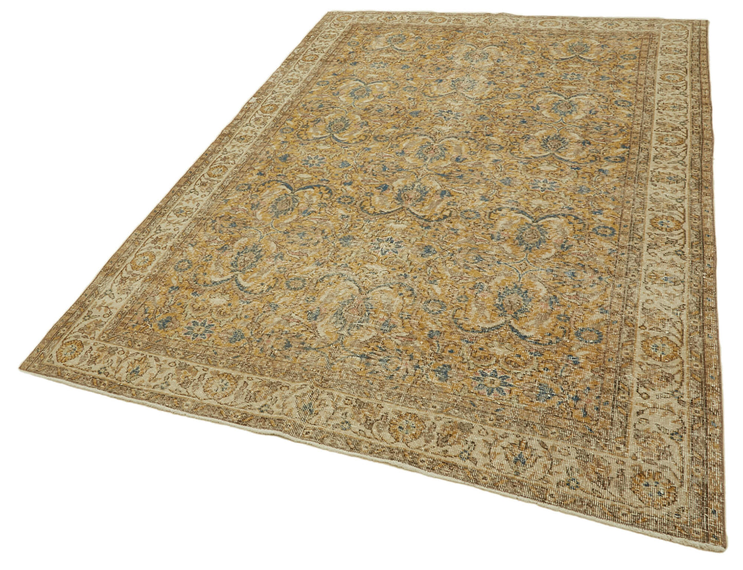 6x9 Beige Turkish Vintage Area Rug - 46345