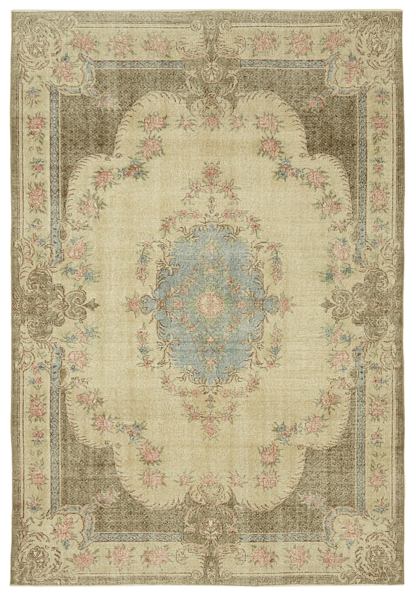 7x10 Beige Turkish Vintage Area Rug - 46348