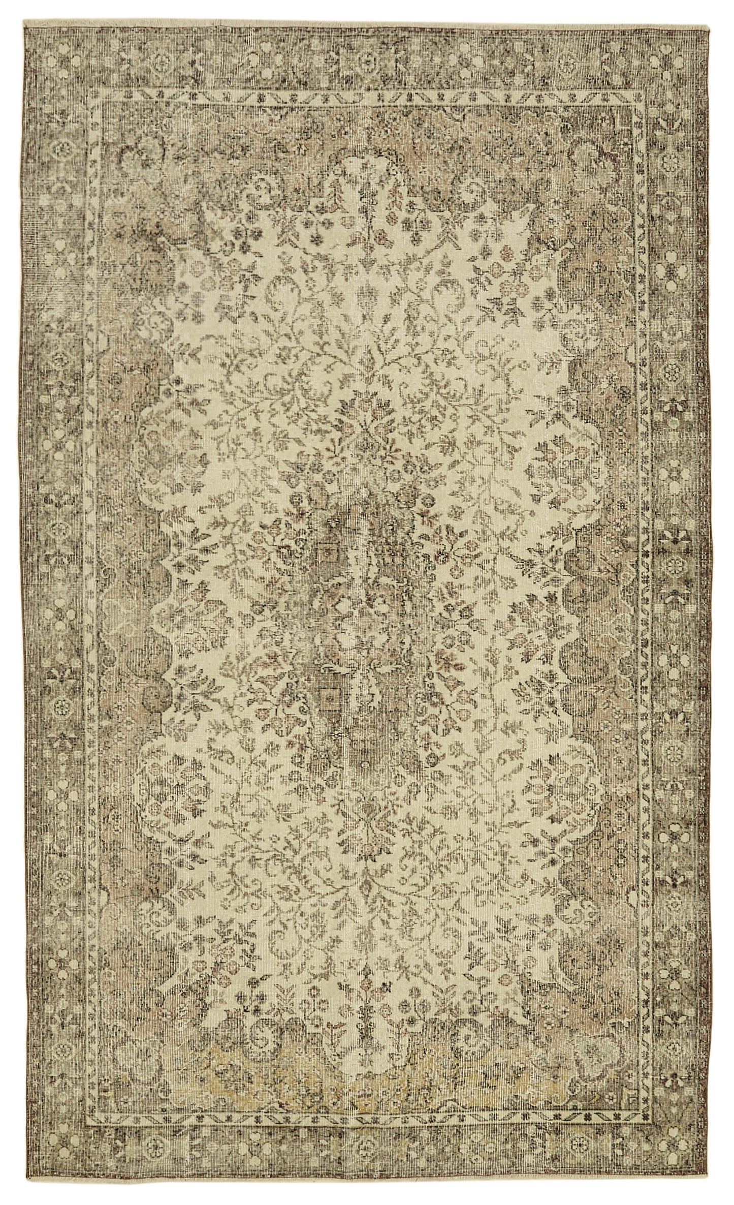 6x10 Beige Turkish Vintage Area Rug - 46354