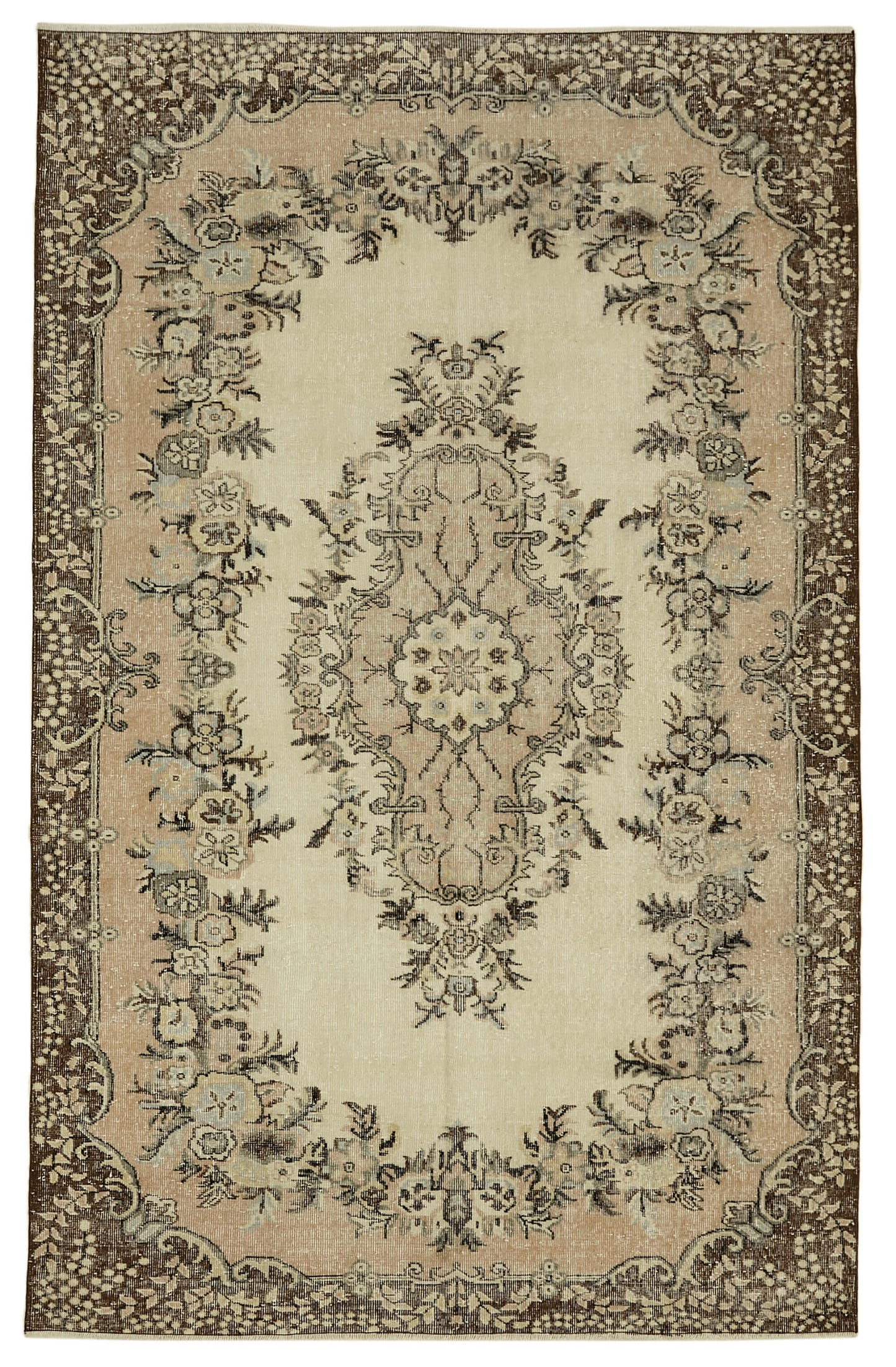 6x10 Beige Turkish Vintage Area Rug - 46357