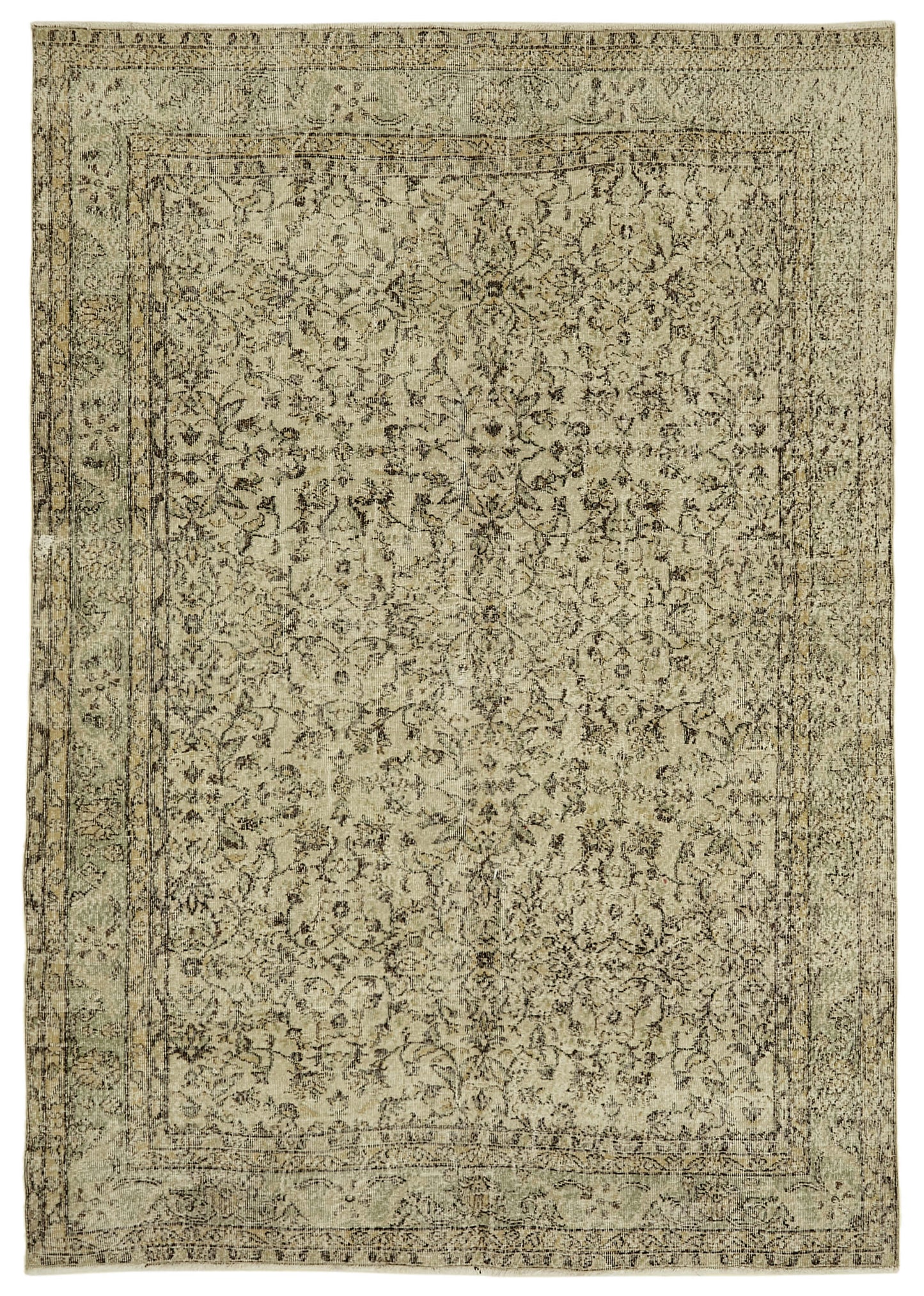 7x10 Beige Turkish Vintage Area Rug - 46358