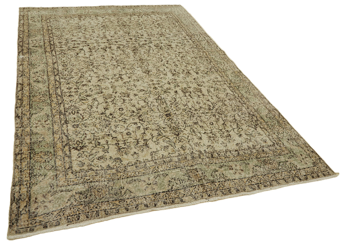 7x10 Beige Turkish Vintage Area Rug - 46358