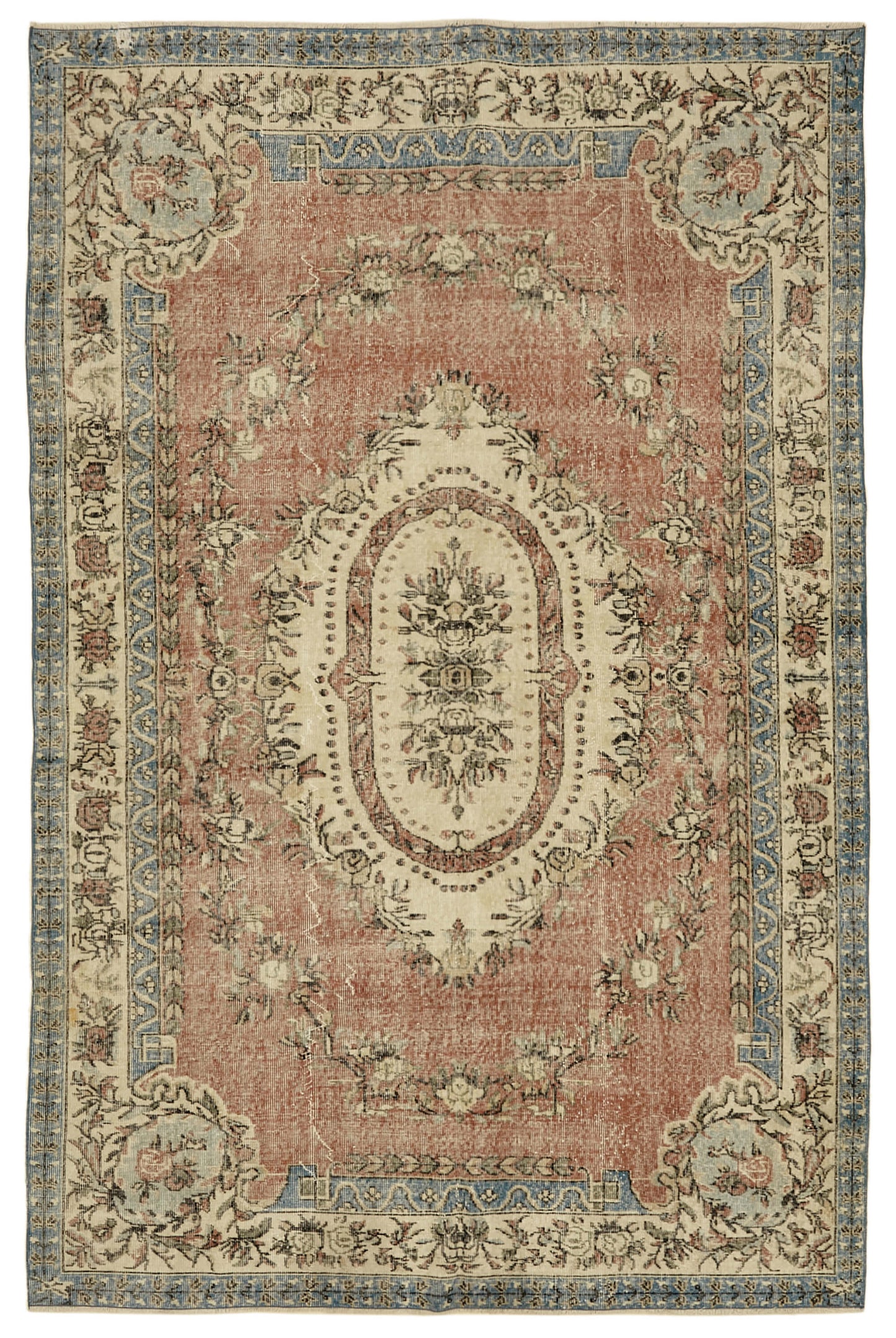 7x10 Beige Turkish Vintage Area Rug - 46359
