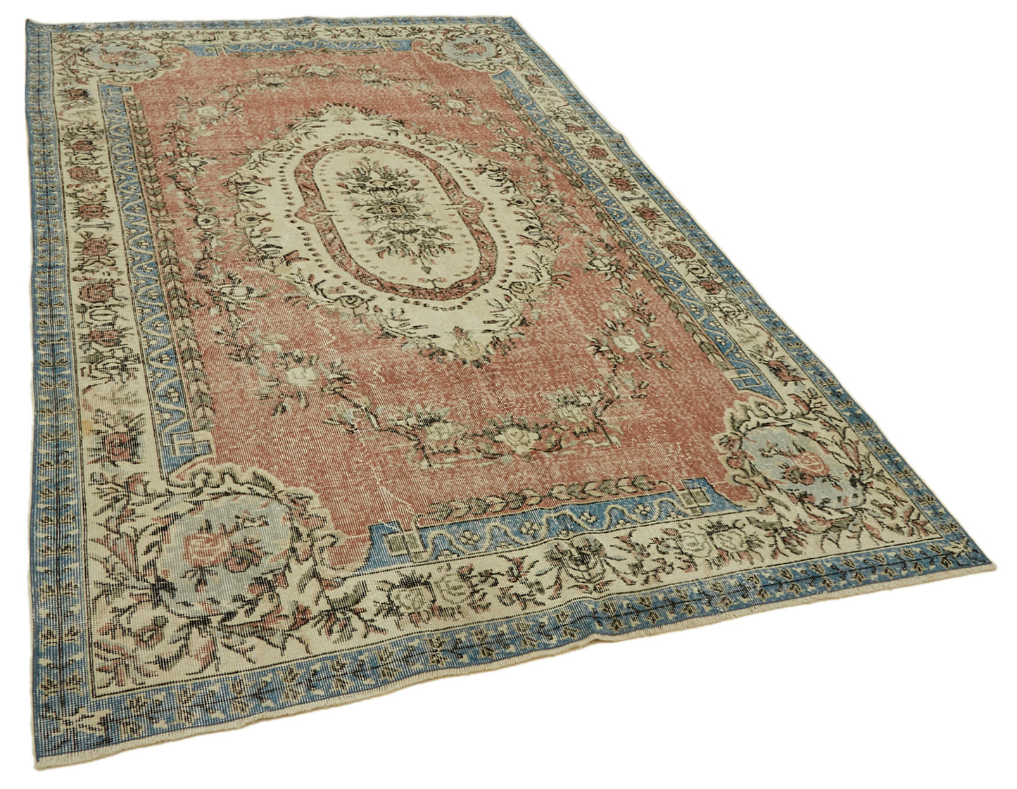 7x10 Beige Turkish Vintage Area Rug - 46359