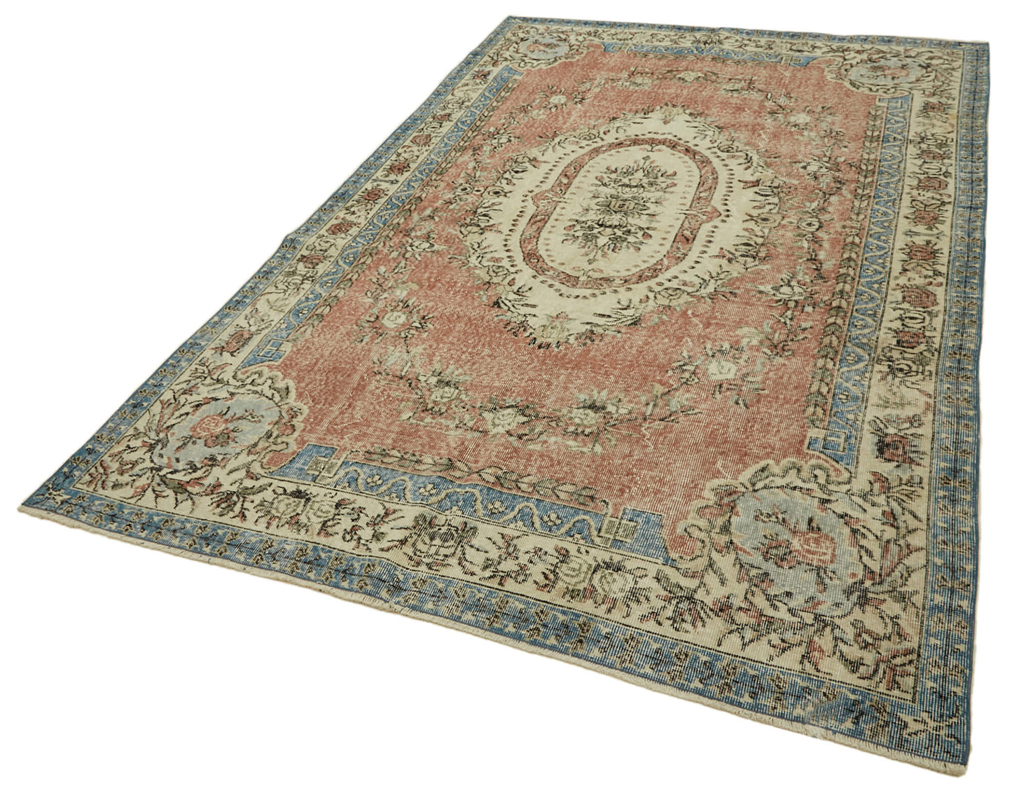 7x10 Beige Turkish Vintage Area Rug - 46359