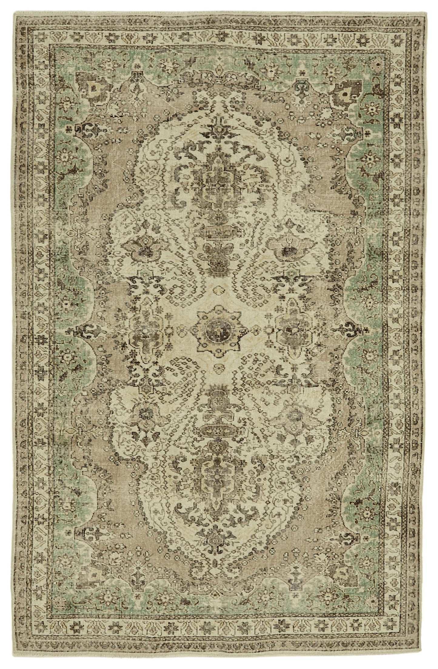 7x10 Beige Turkish Vintage Area Rug - 46362