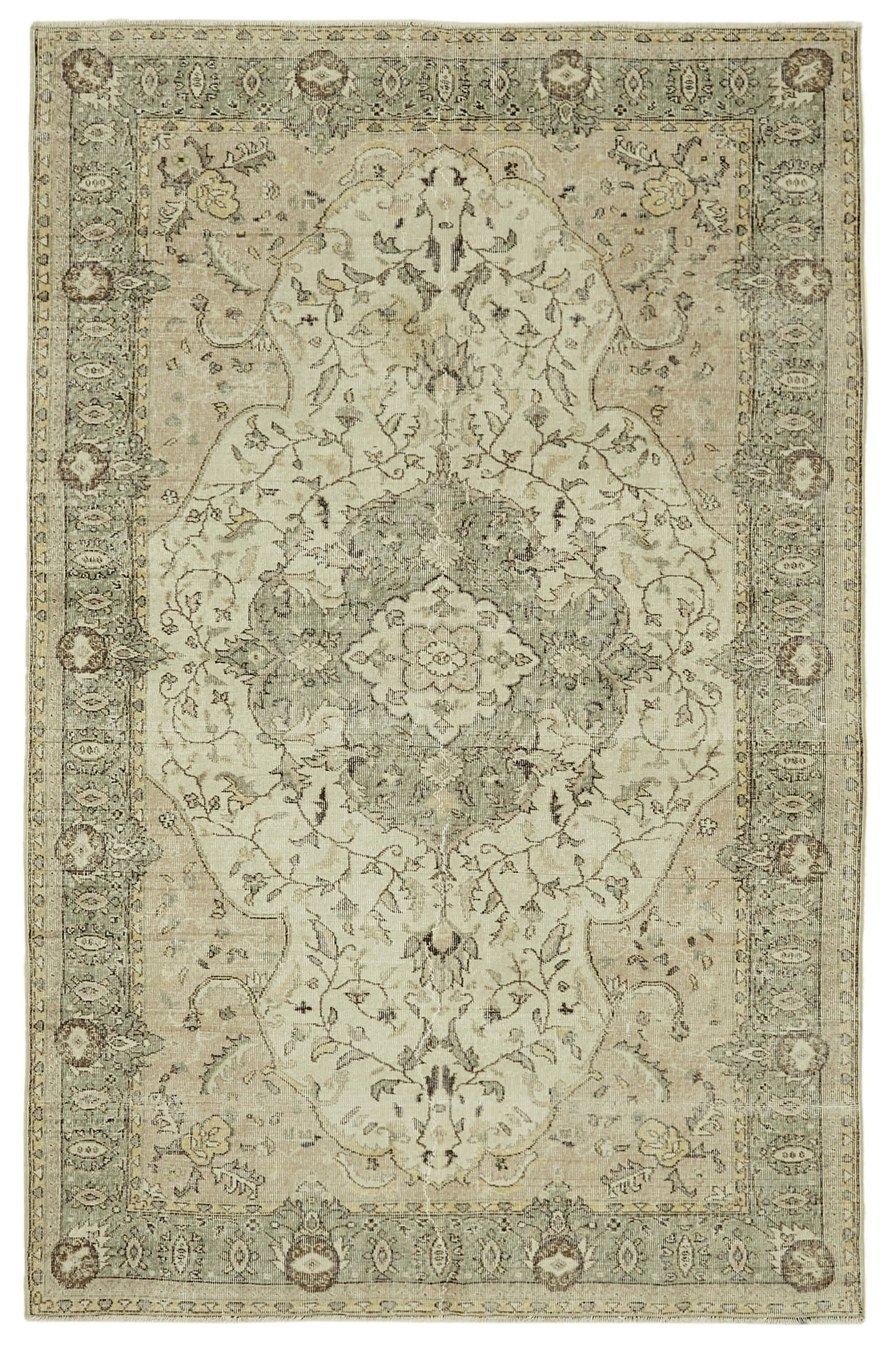 6x10 Beige Turkish Vintage Area Rug - 46363