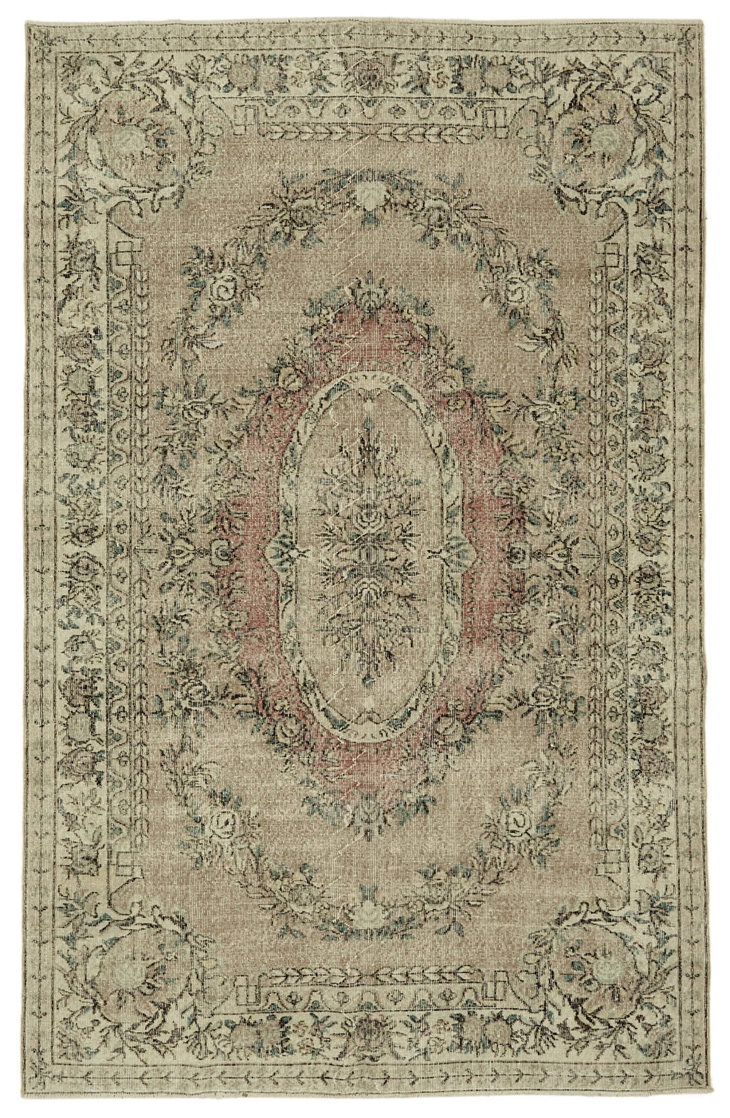 6x10 Beige Turkish Vintage Area Rug - 46364