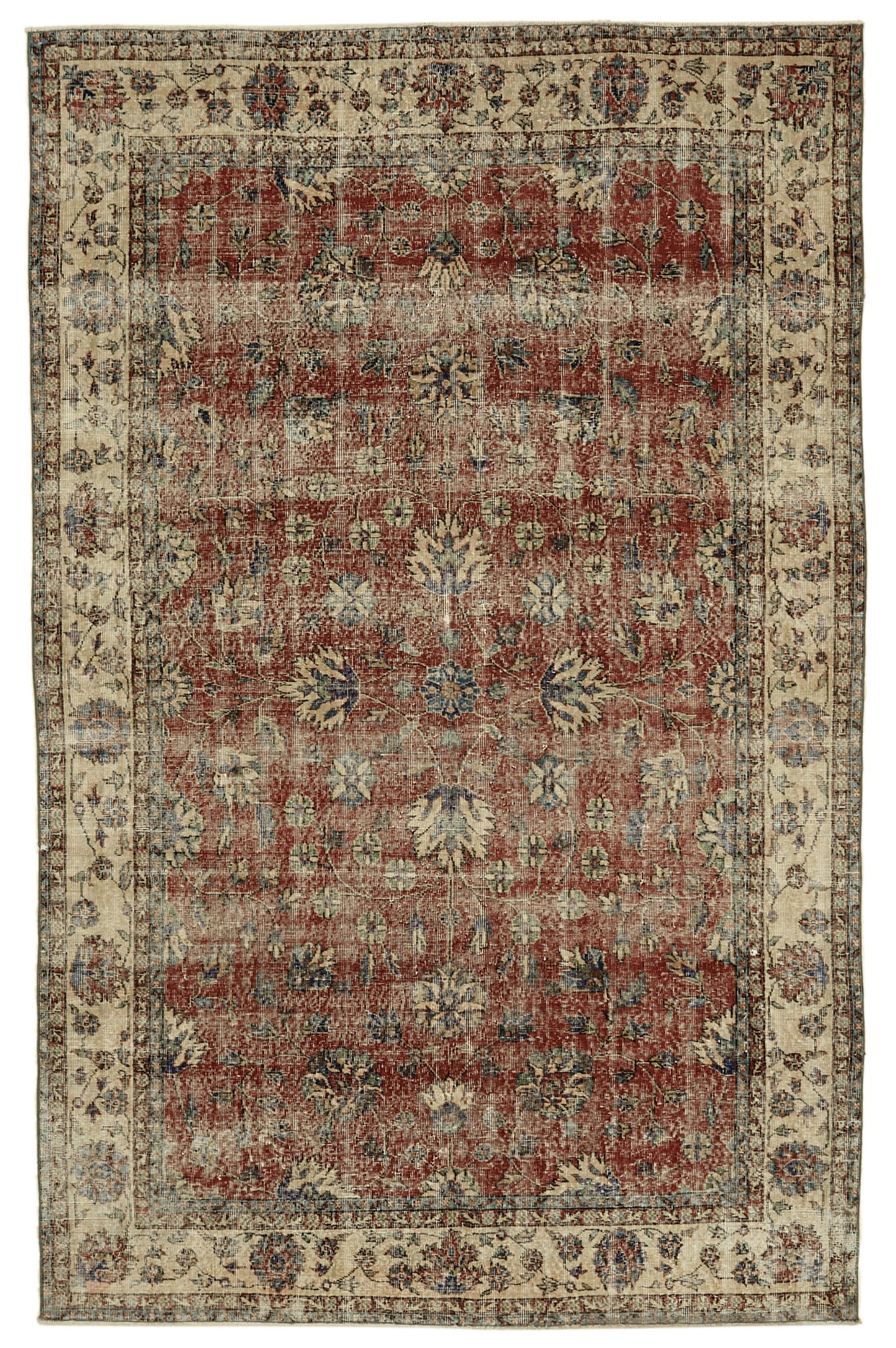 6x10 Beige Turkish Vintage Area Rug - 46386