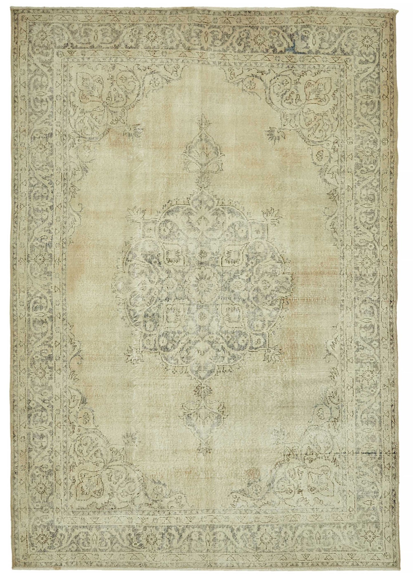 7x10 Beige Turkish Vintage Area Rug - 46479