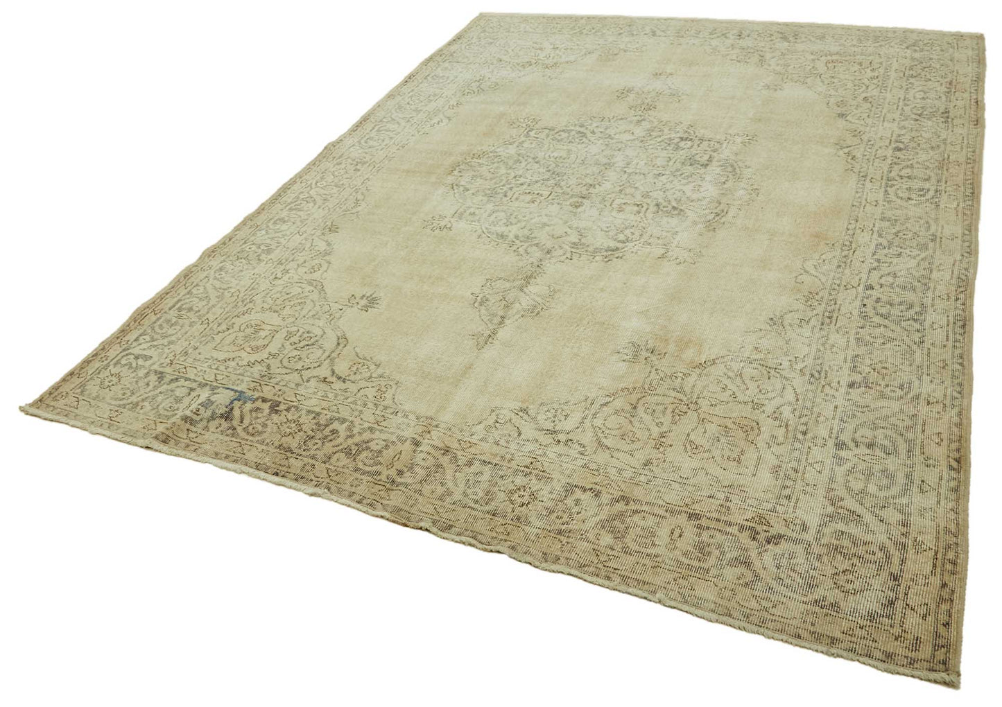 7x10 Beige Turkish Vintage Area Rug - 46479