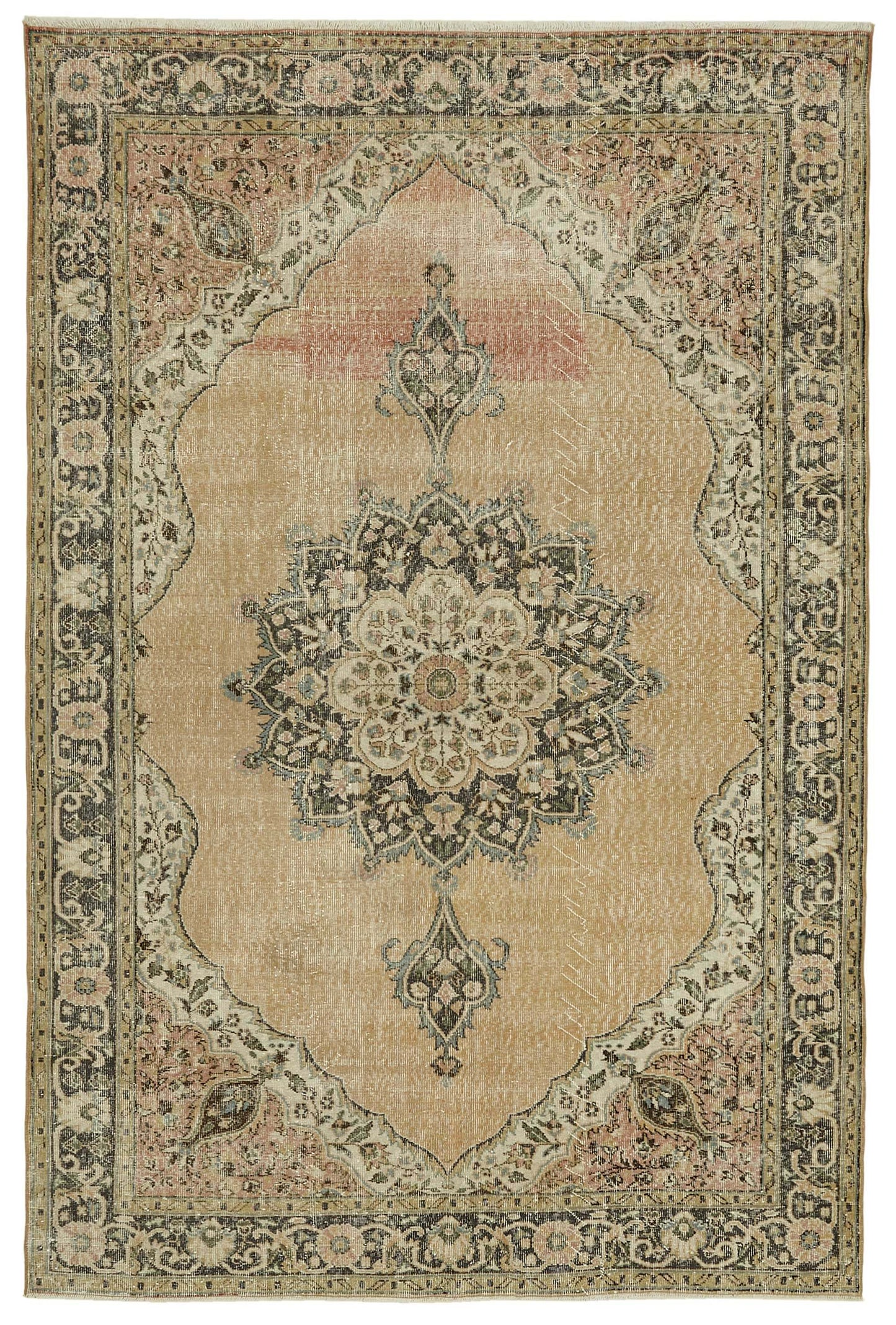 7x10 Beige Turkish Vintage Area Rug - 46486