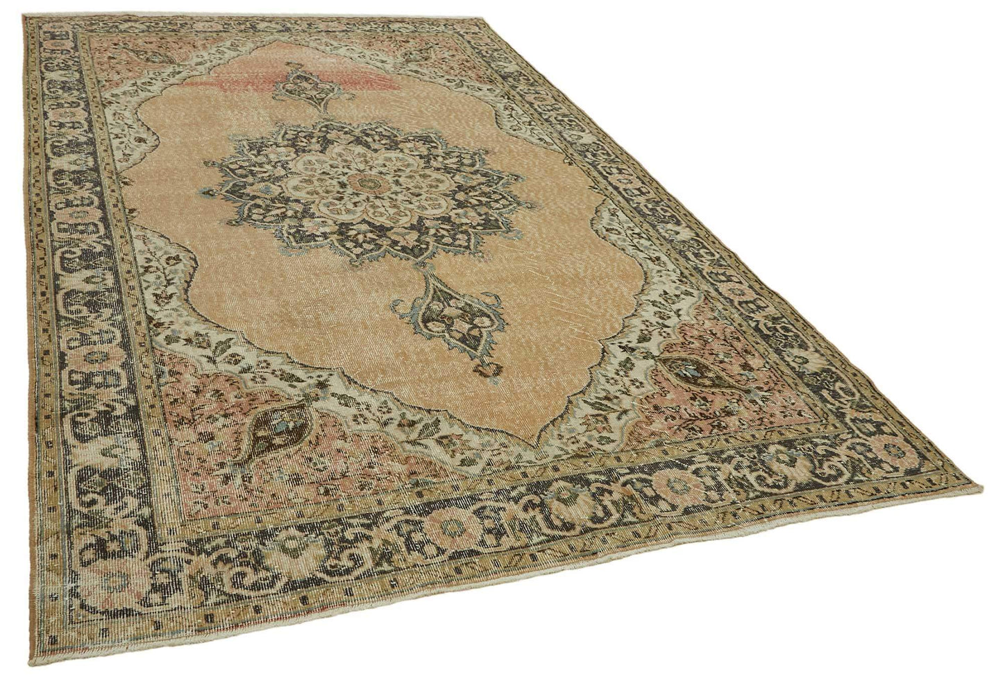 7x10 Beige Turkish Vintage Area Rug - 46486