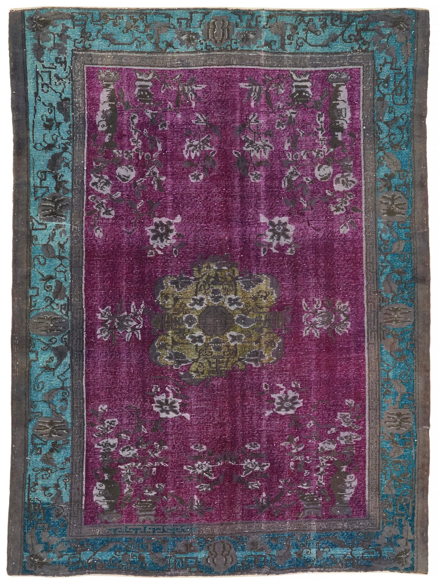 7x9 Vintage Hand-Carved Turkish Rug - 47122