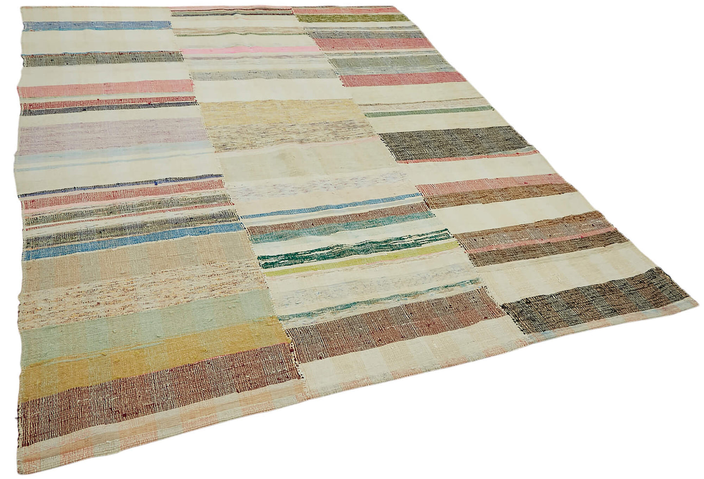 7x9 Multicolor Anatolian Striped Kilim Rug - 47315