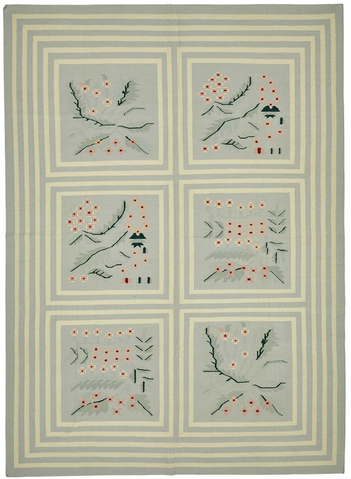 10x14 Floral Dhurrie Kilim Rug - 48872